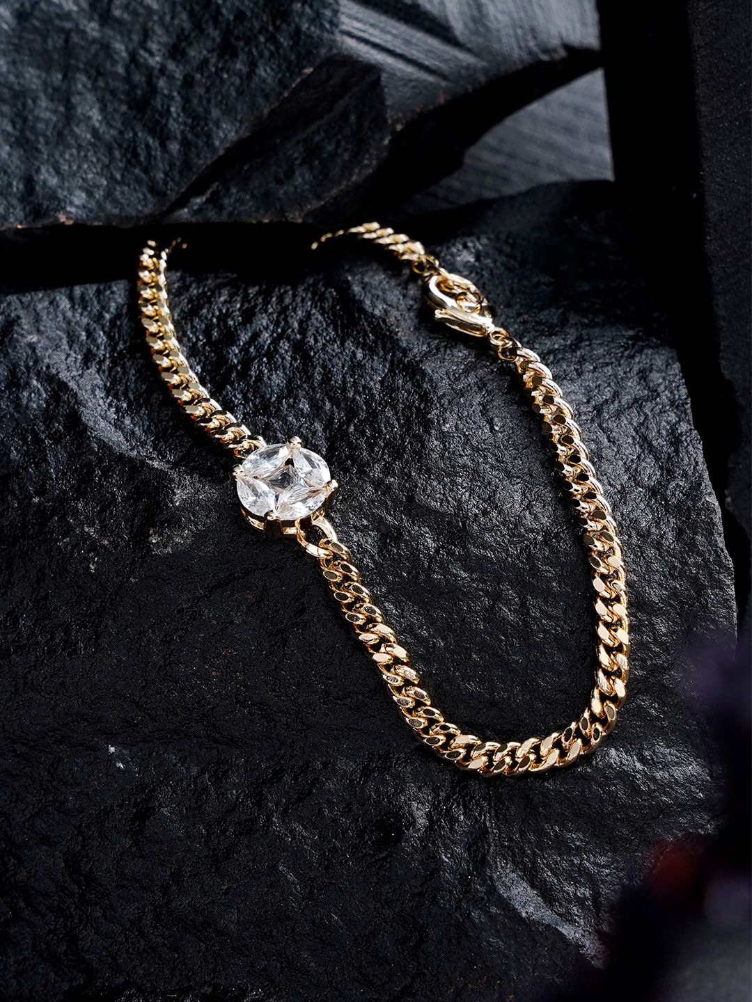

SWASHAA Men 18K Gold-Plated Stainless Steel Cubic Zirconia Wraparound Bracelet