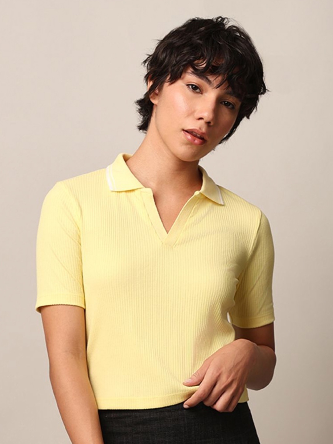 

ONLY Women Polo Collar T-shirt, Yellow