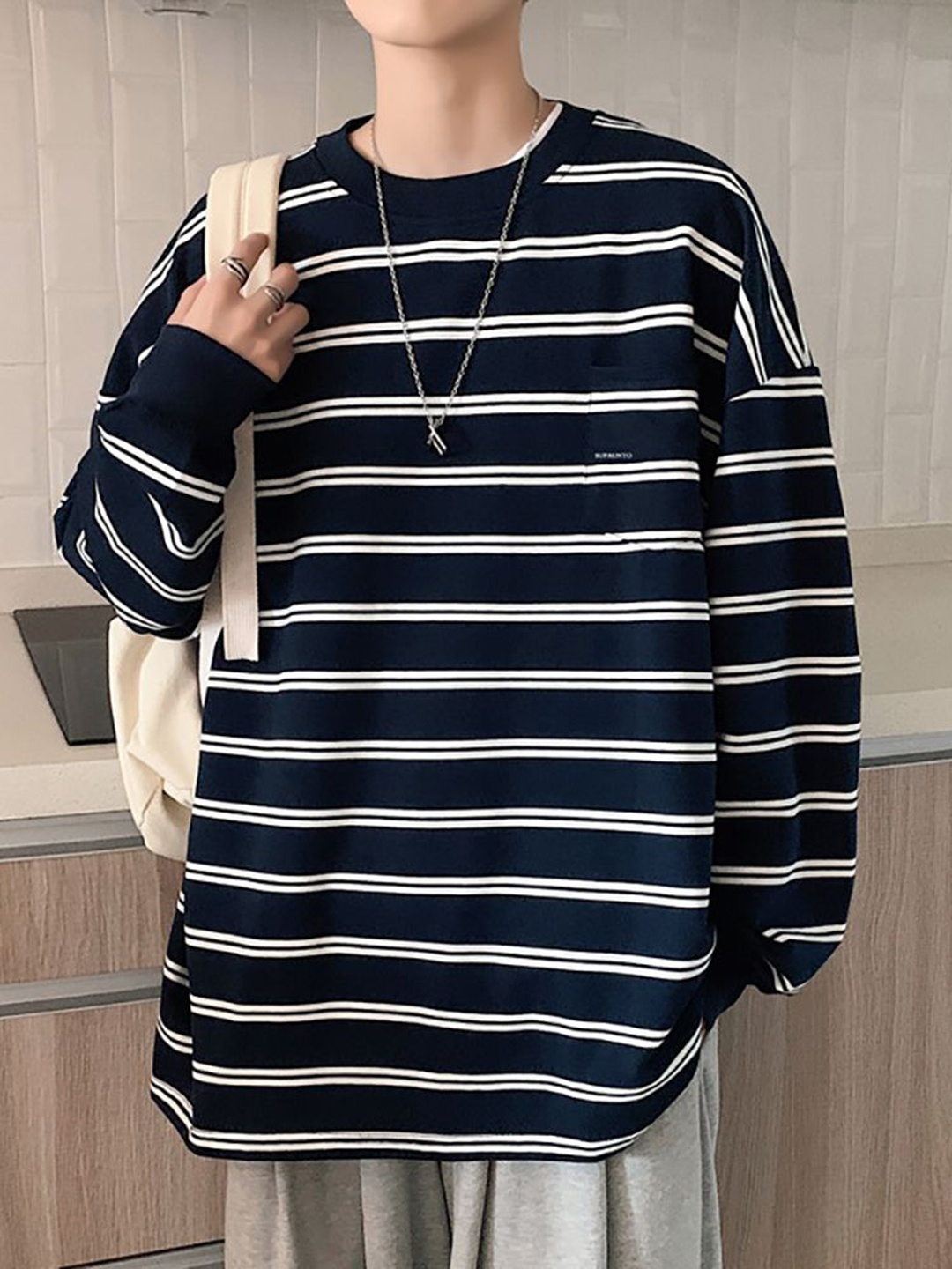 

StyleCast x Revolte Men Striped T-shirt, Black