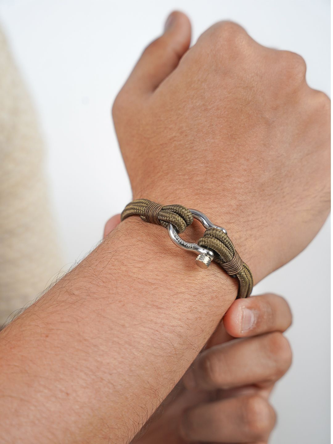 

SWASHAA Men Silver-Plated Wraparound Rope Bracelet, Olive