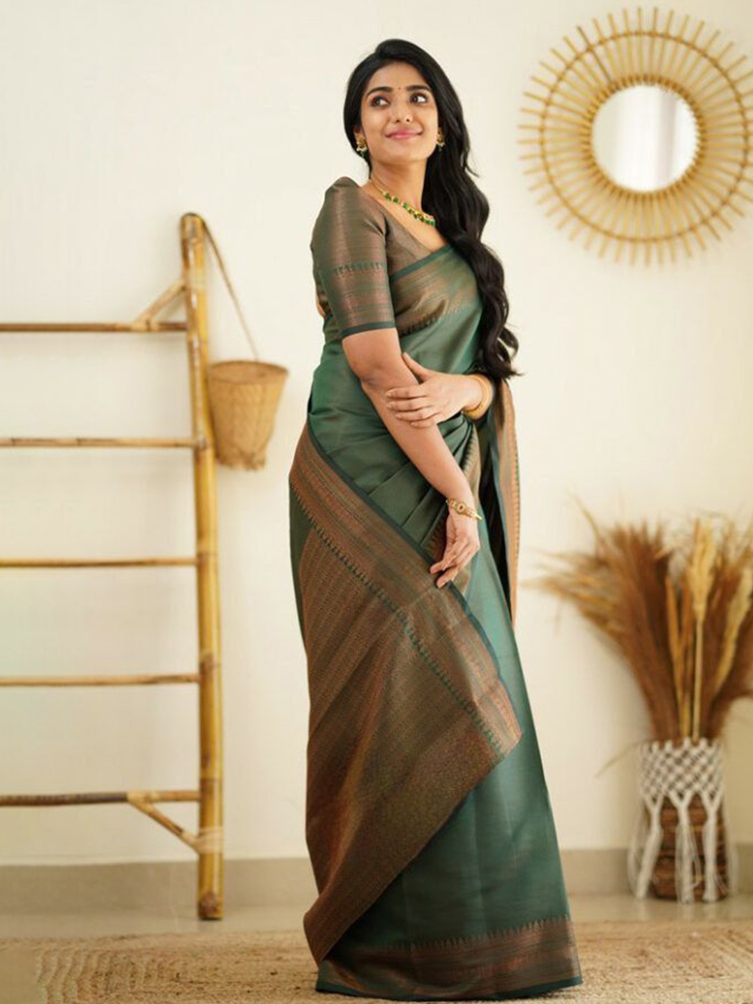 

Visit Wear Woven Design Zari Pure Silk Banarasi Saree, Green