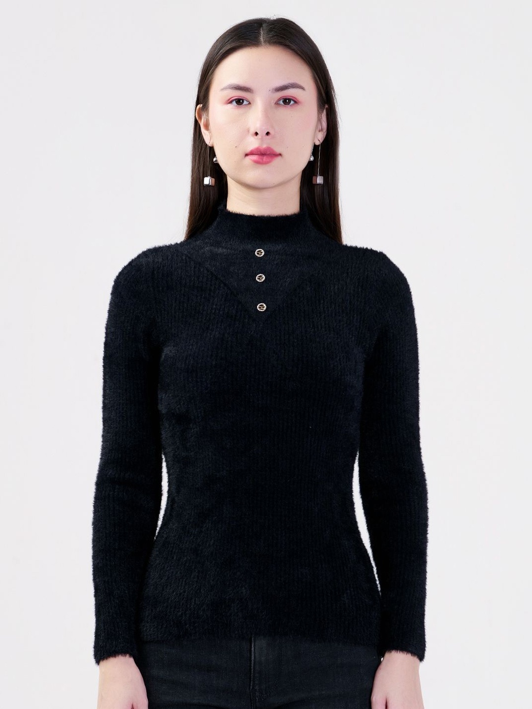 

Albion By CnM Women High Neck Cotton Regular Top, Black