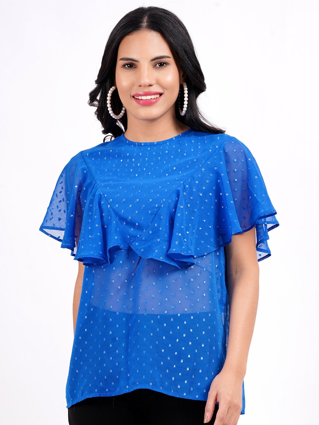 

MINGLAY Women Printed Top, Blue