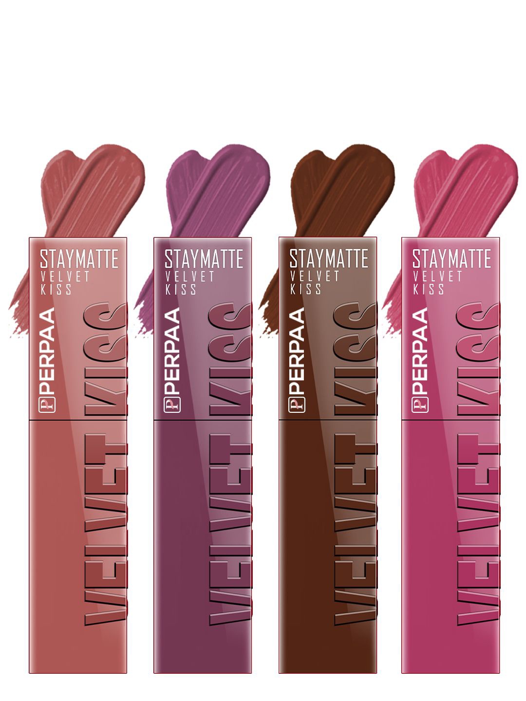 

PERPAA Velvet Kiss Set Of 4 Waterproof Liquid Lipstick -3.5 ml Each -Shades -5 - 6 -7 - 10, Nude