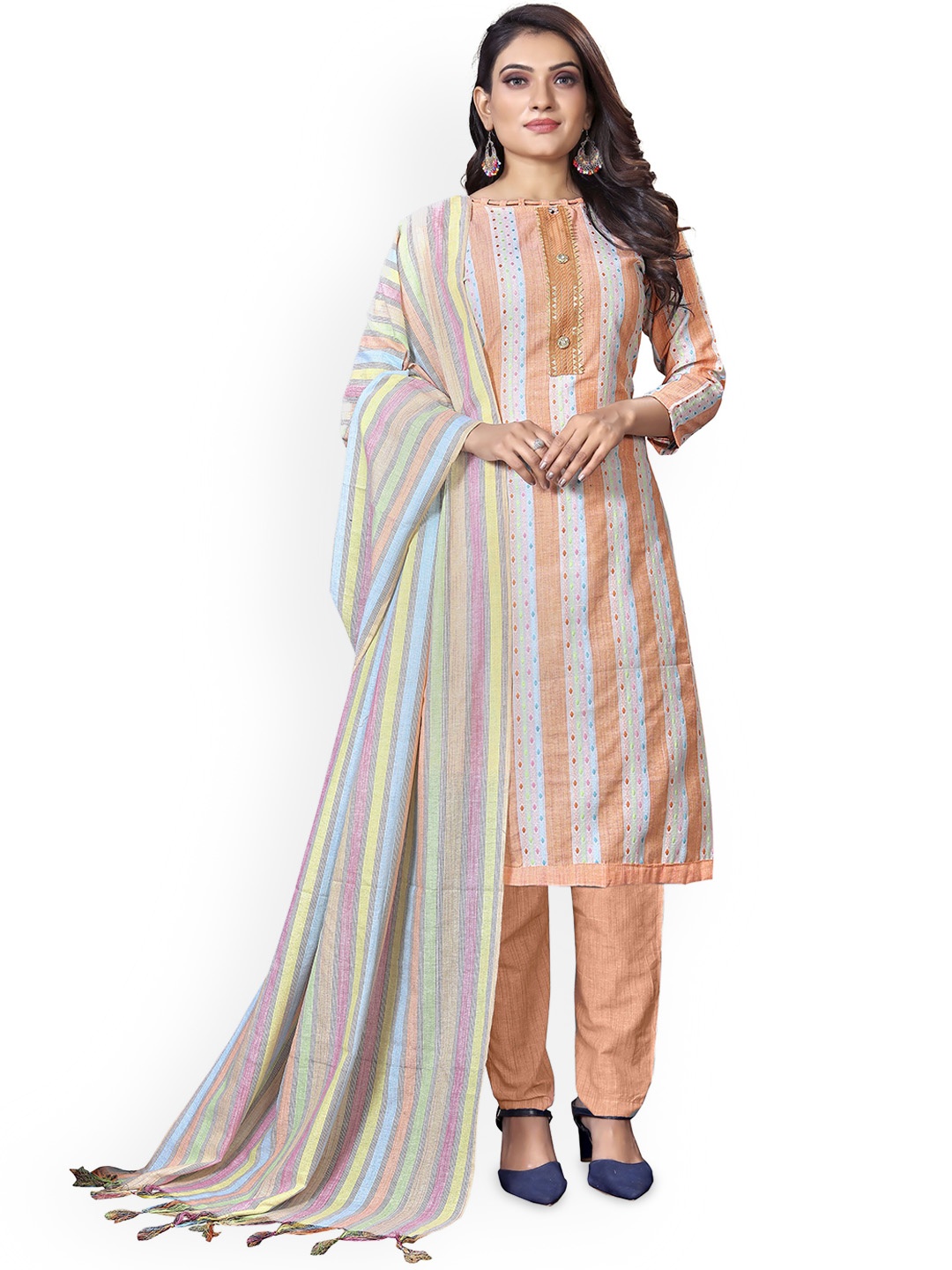 

Maroosh Geometric Printed Unstitched Dress Material, Peach