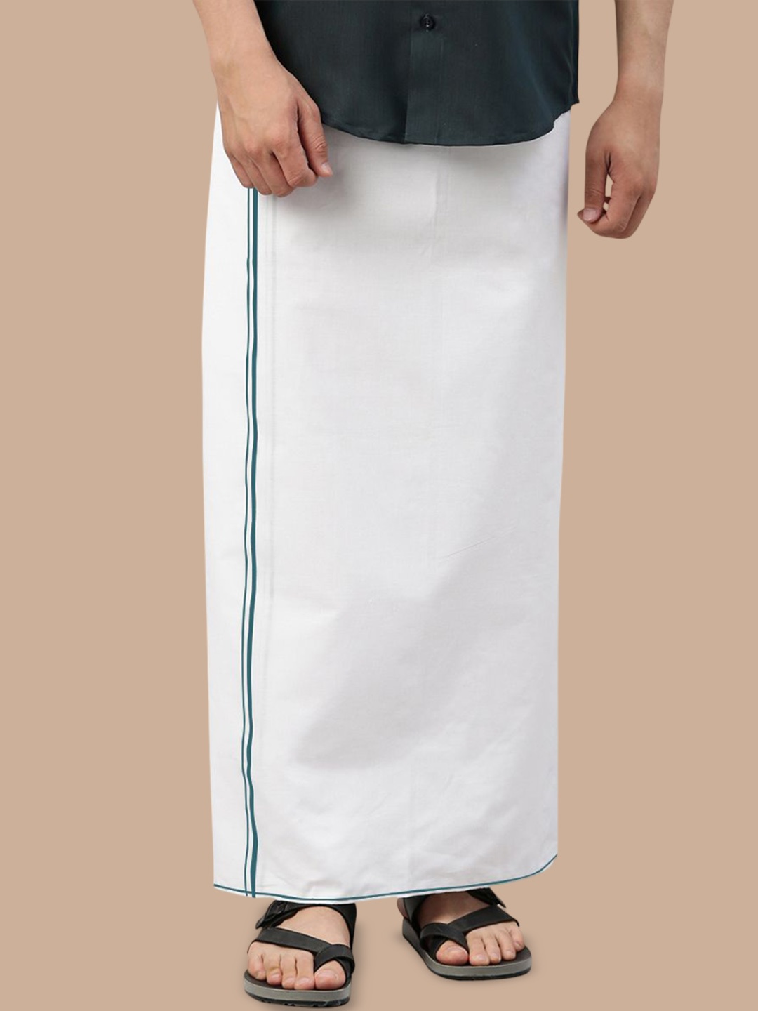 

WHITE HEART Men Pure Cotton Single Layer Dhoti with Coloured Border