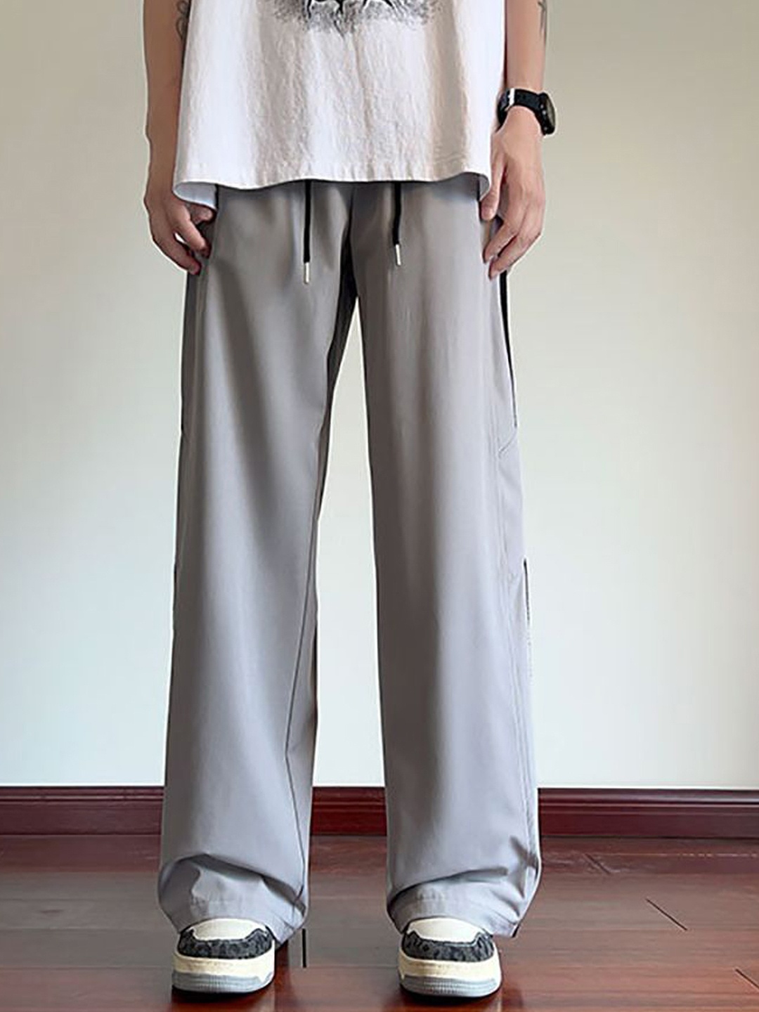 

StyleCast x Revolte Men Straight Fit Easy Wash Pleated Chinos Trousers, Grey