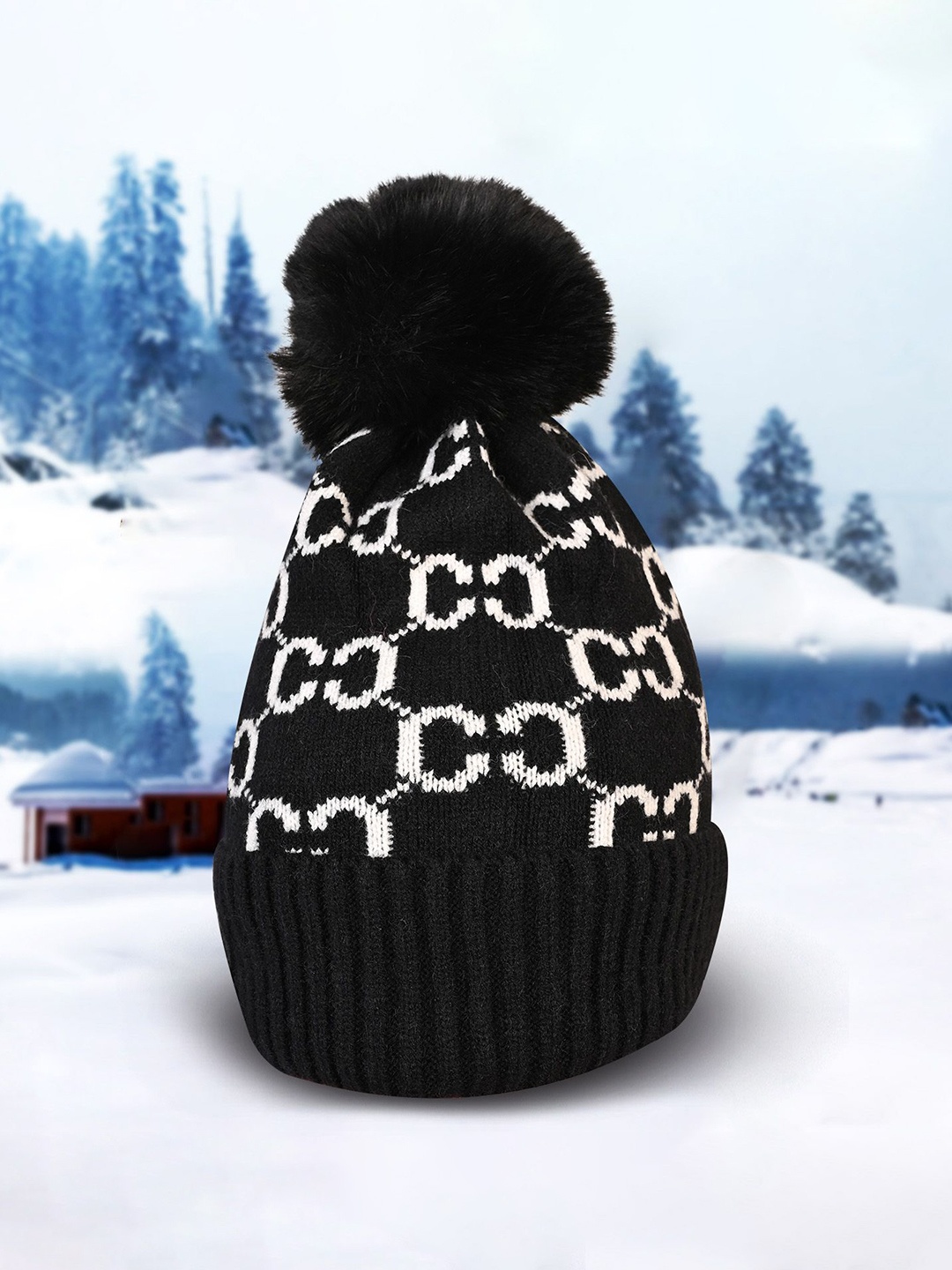 

LOOM LEGACY Women Winter Woollen Beanie Cap, Black