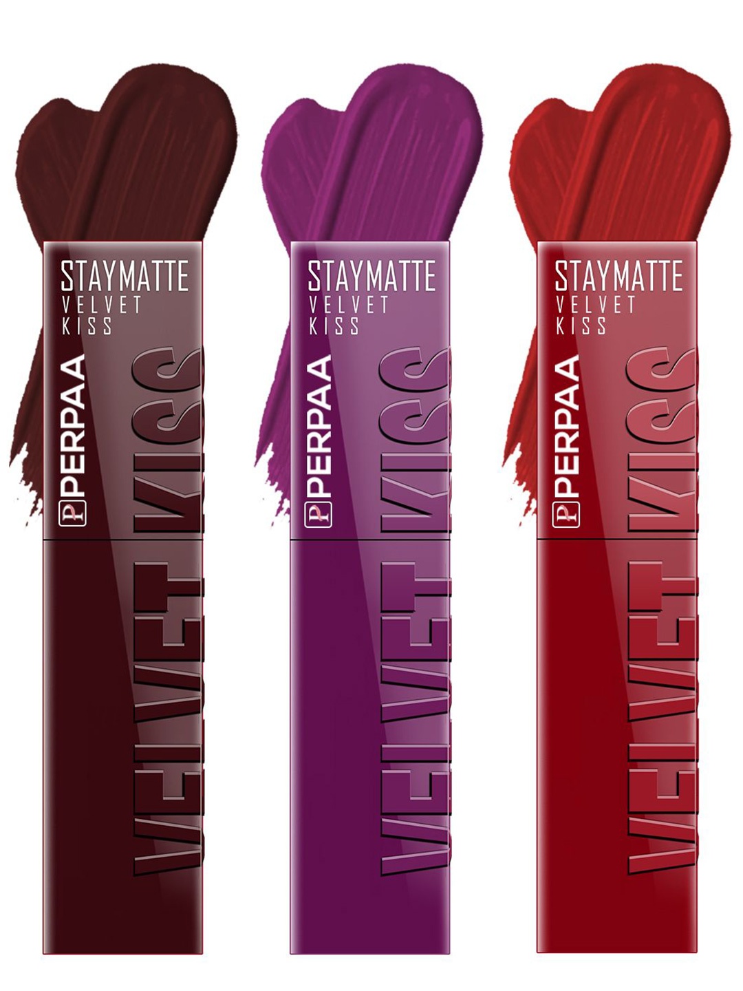 

PERPAA Set of 3 Velvet Kiss Waterproof Matte Liquid Lipstick -3.5 ml Each -Shades 02-03-12, Maroon