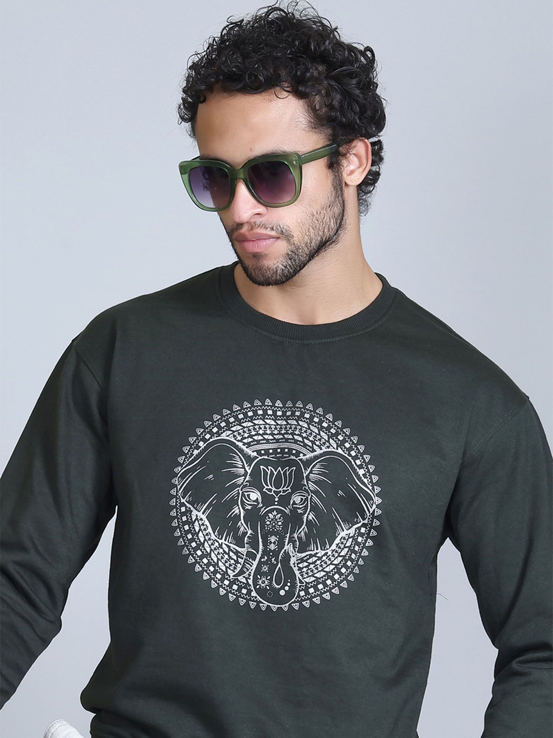 

Obaan Men Printed Sweatshirt, Green