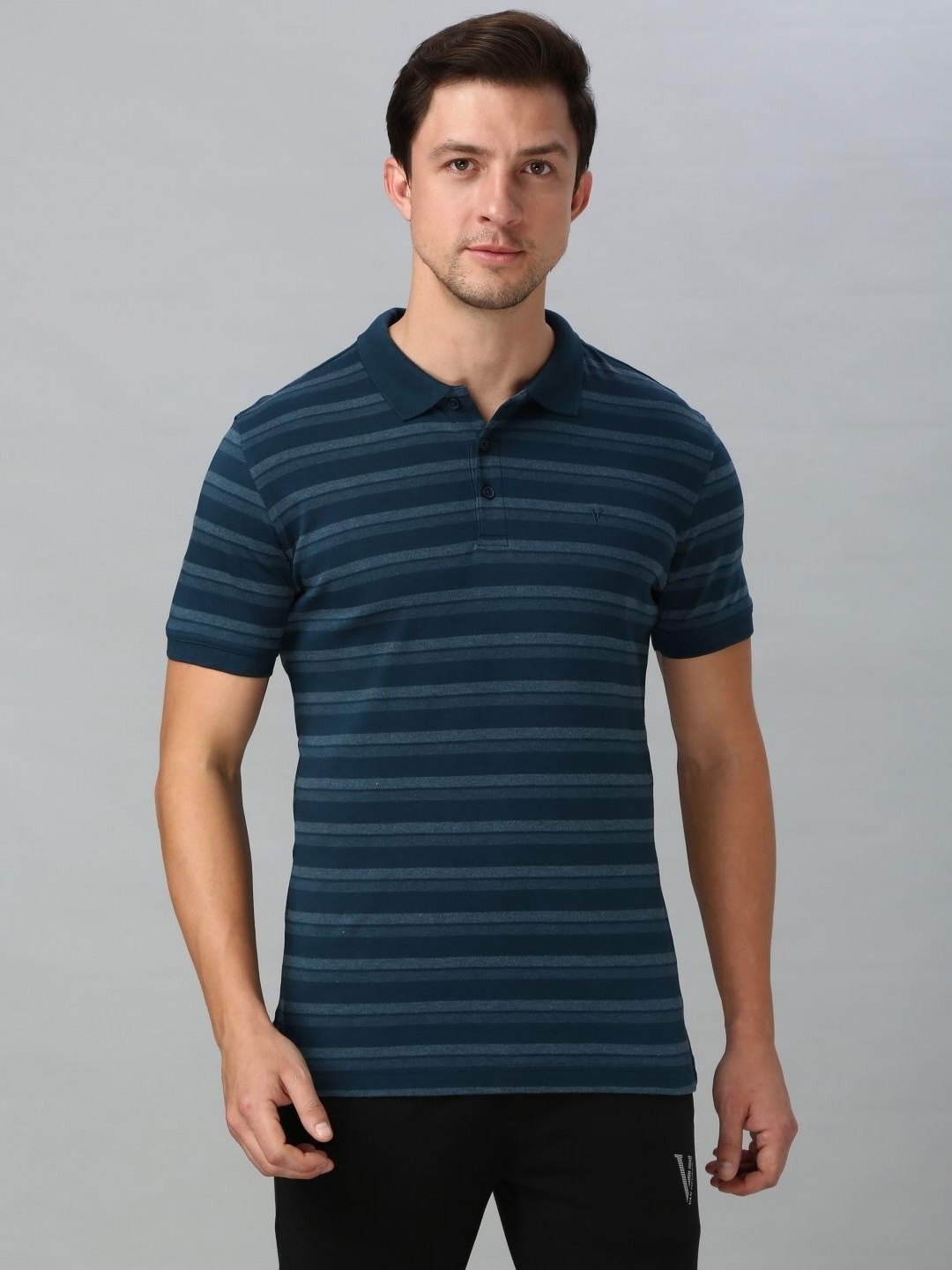 

Van Heusen Men Striped Polo Collar Pure Cotton T-shirt, Teal
