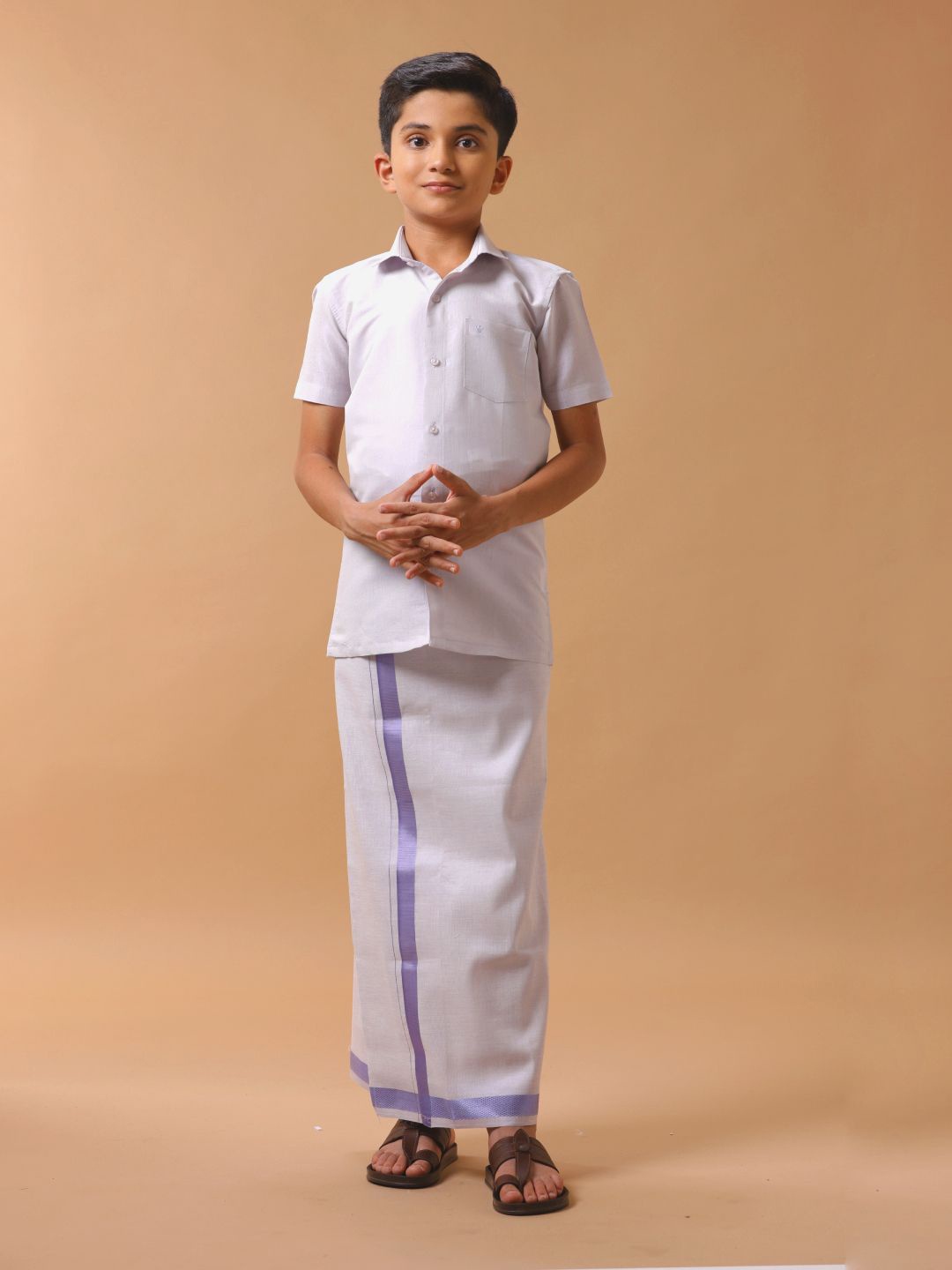 

Ramraj Boys Pure Cotton Shirt with Veshti, Lavender