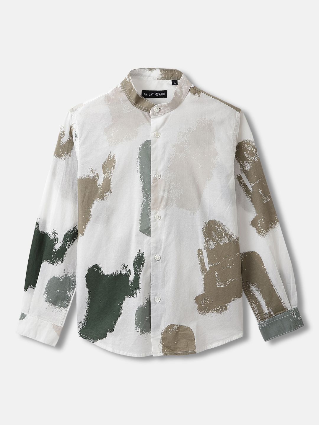 

Antony Morato Boys Spread Collar Abstract Printed Cotton Casual Shirt, Off white