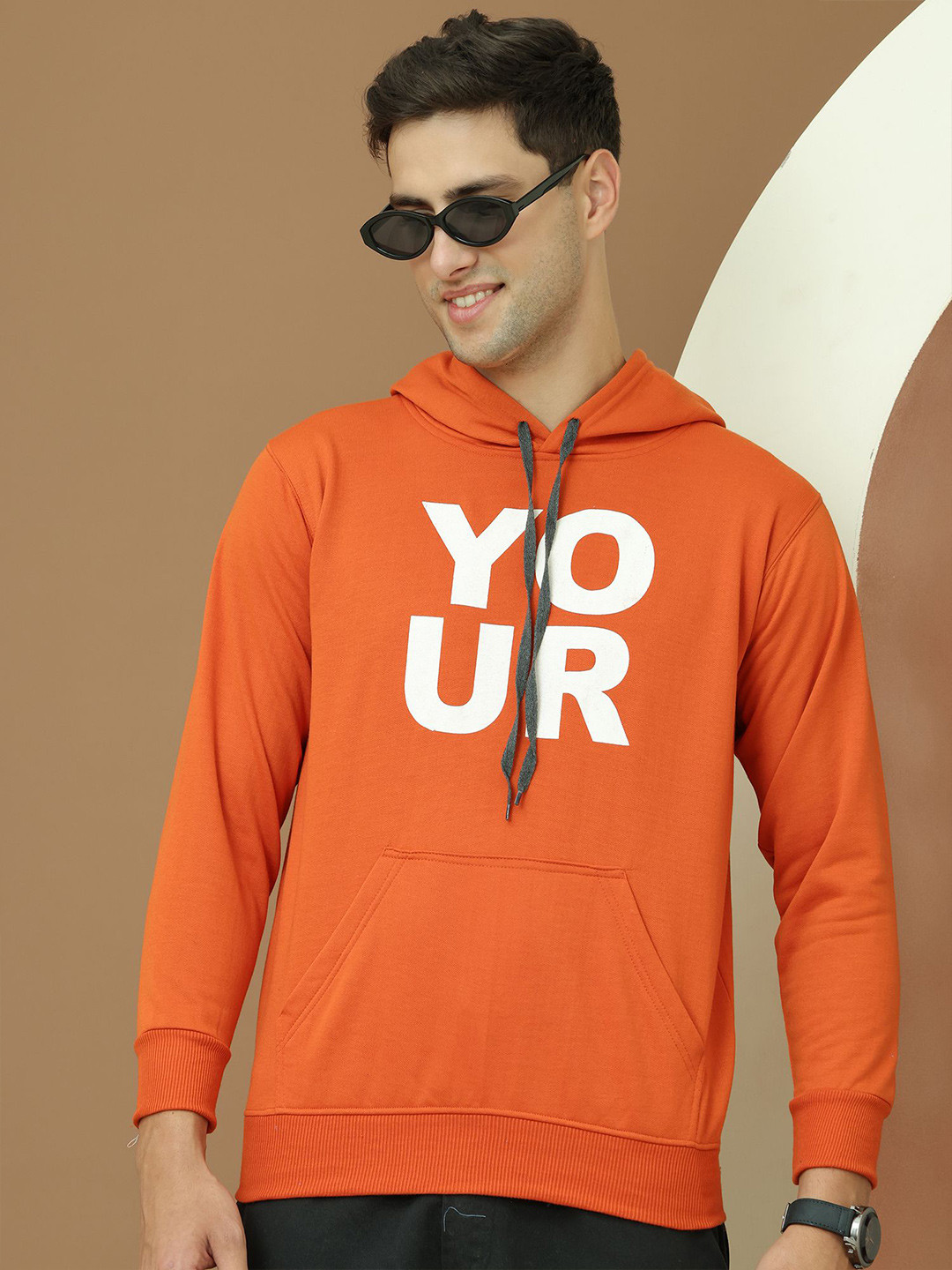 

MACK JONNEY Men Printed Hooded Sweatshirt, Orange