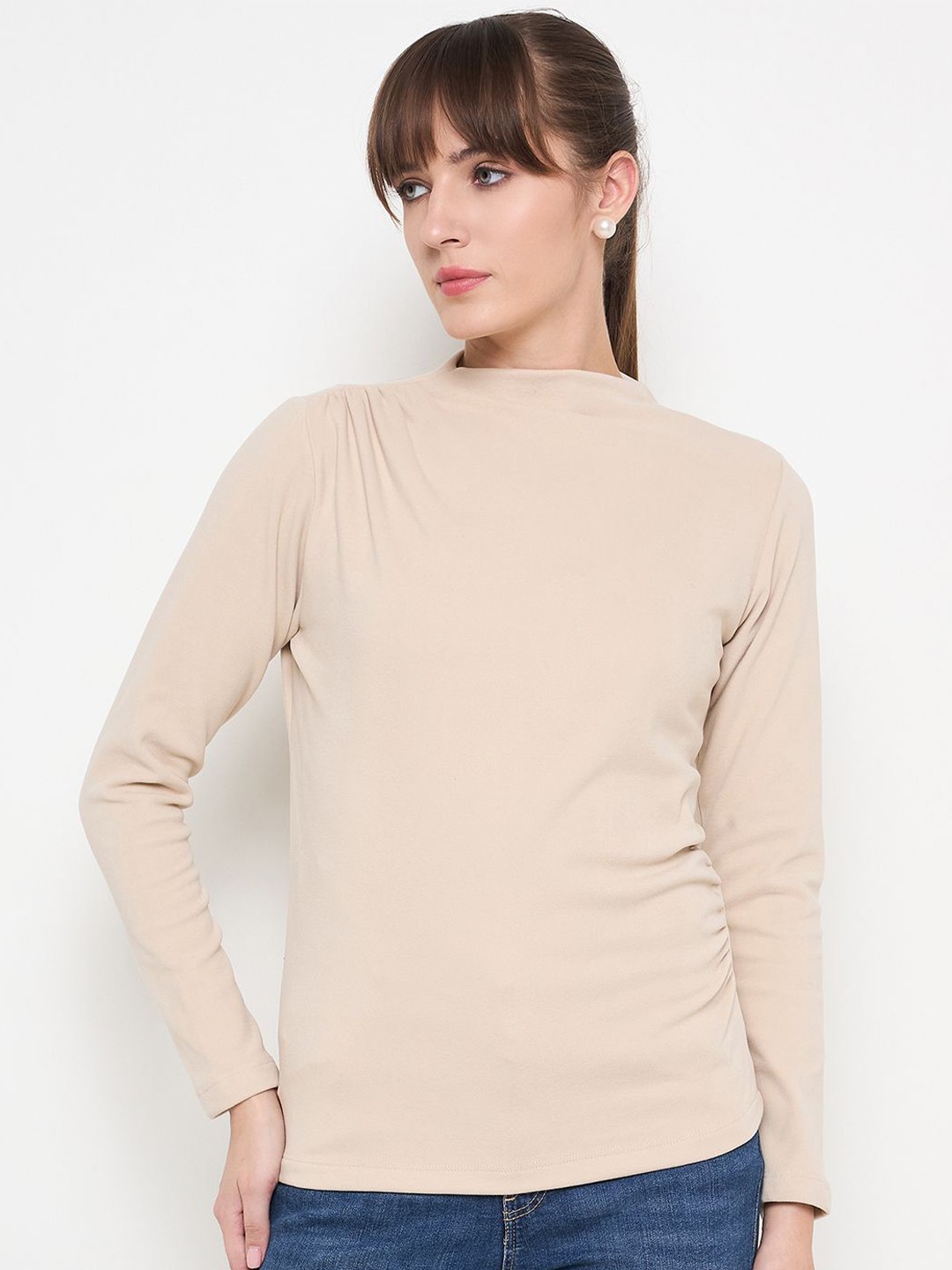 

Madame Solid Long Sleeves Regular Top, Beige