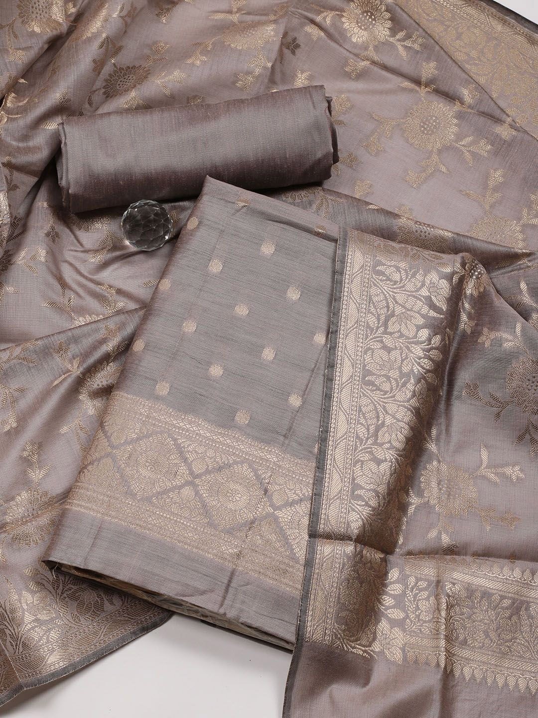 

Meena Bazaar Woven Design Art Silk Unstitched Dress Material, Grey