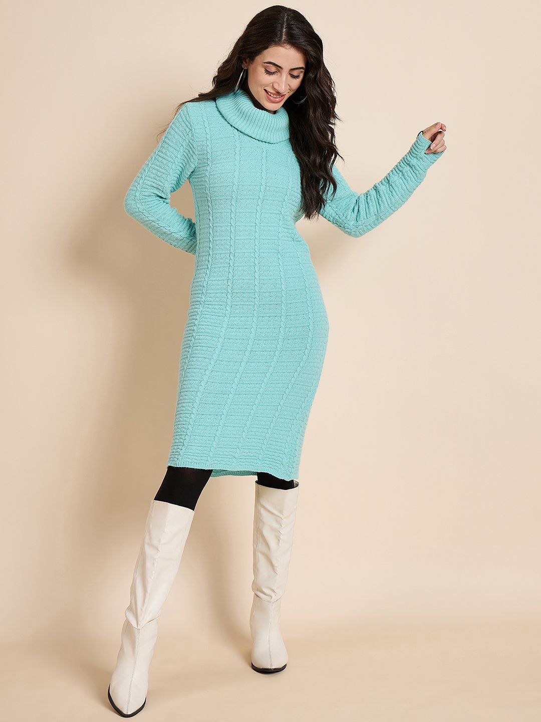 

CREATIVE LINE Women Woollen Jumper Dress, Blue