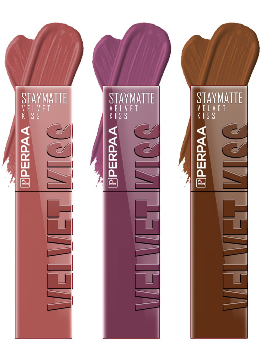 

PERPAA Set of 3 Velvet Kiss Waterproof Matte Liquid Lipstick -3.5 ml Each -Shades 05-06-11, Nude