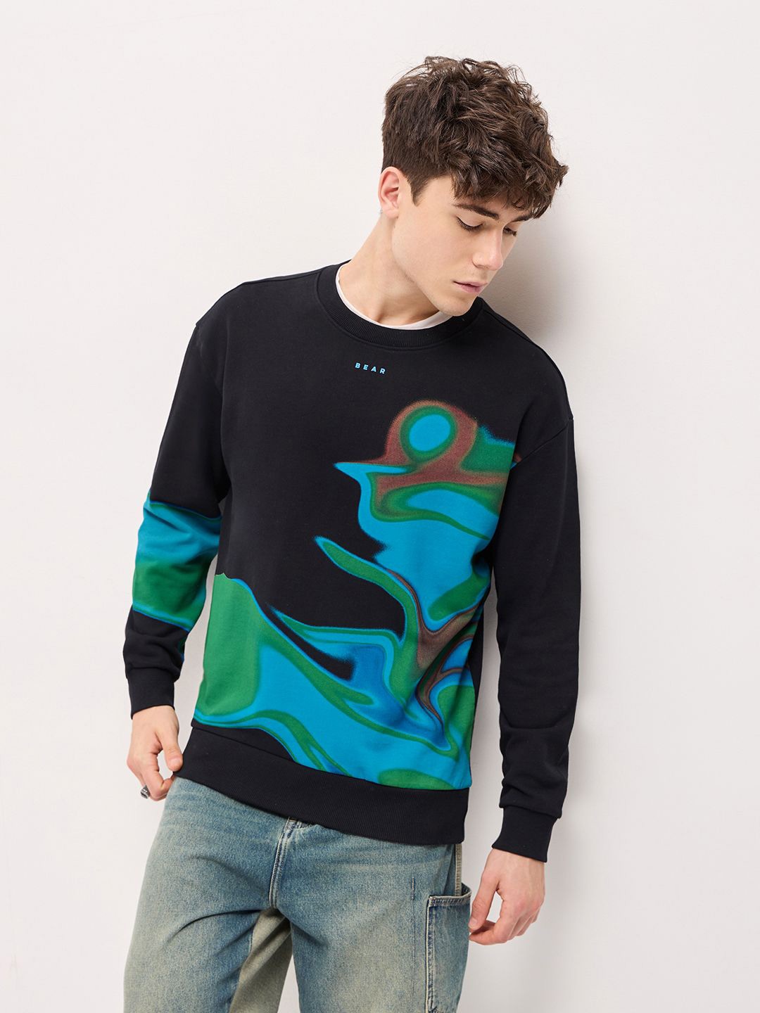 

THE BEAR HOUSE Men Printed Pullover Sweatshirt, Black