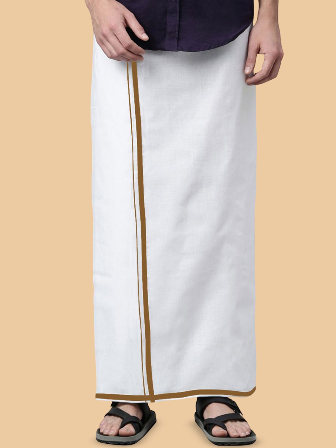 

WHITE HEART Men Pure Cotton Single Layer Dhoti with Coloured Border