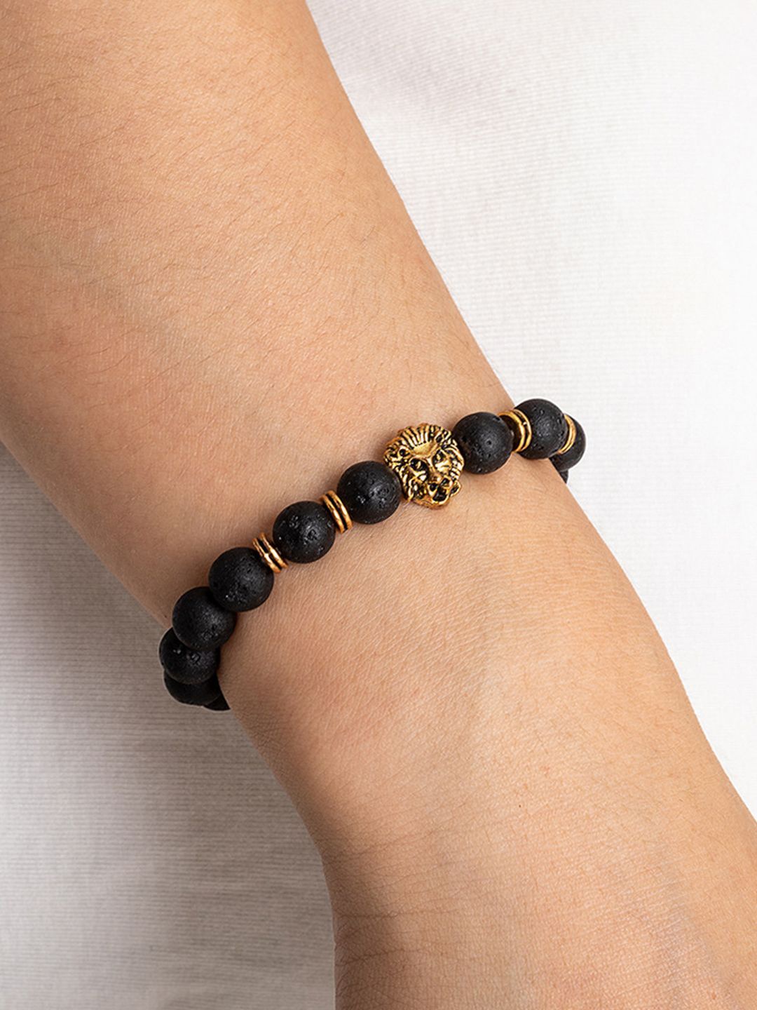 

Jewels Galaxy Men Gold-Plated Beaded Elasticated Bracelet