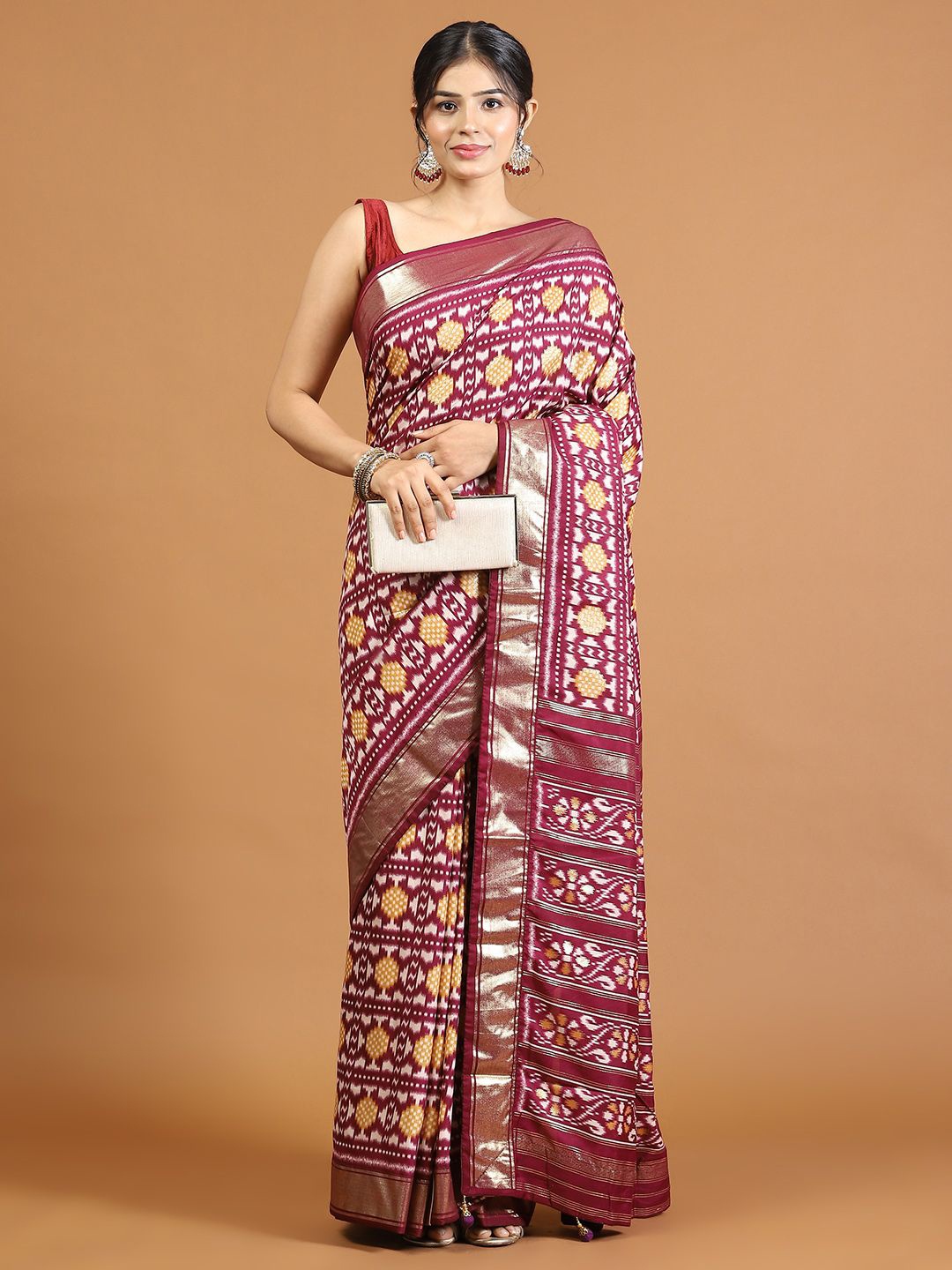 

Meena Bazaar Abstract Printed Art Silk Saree, Burgundy