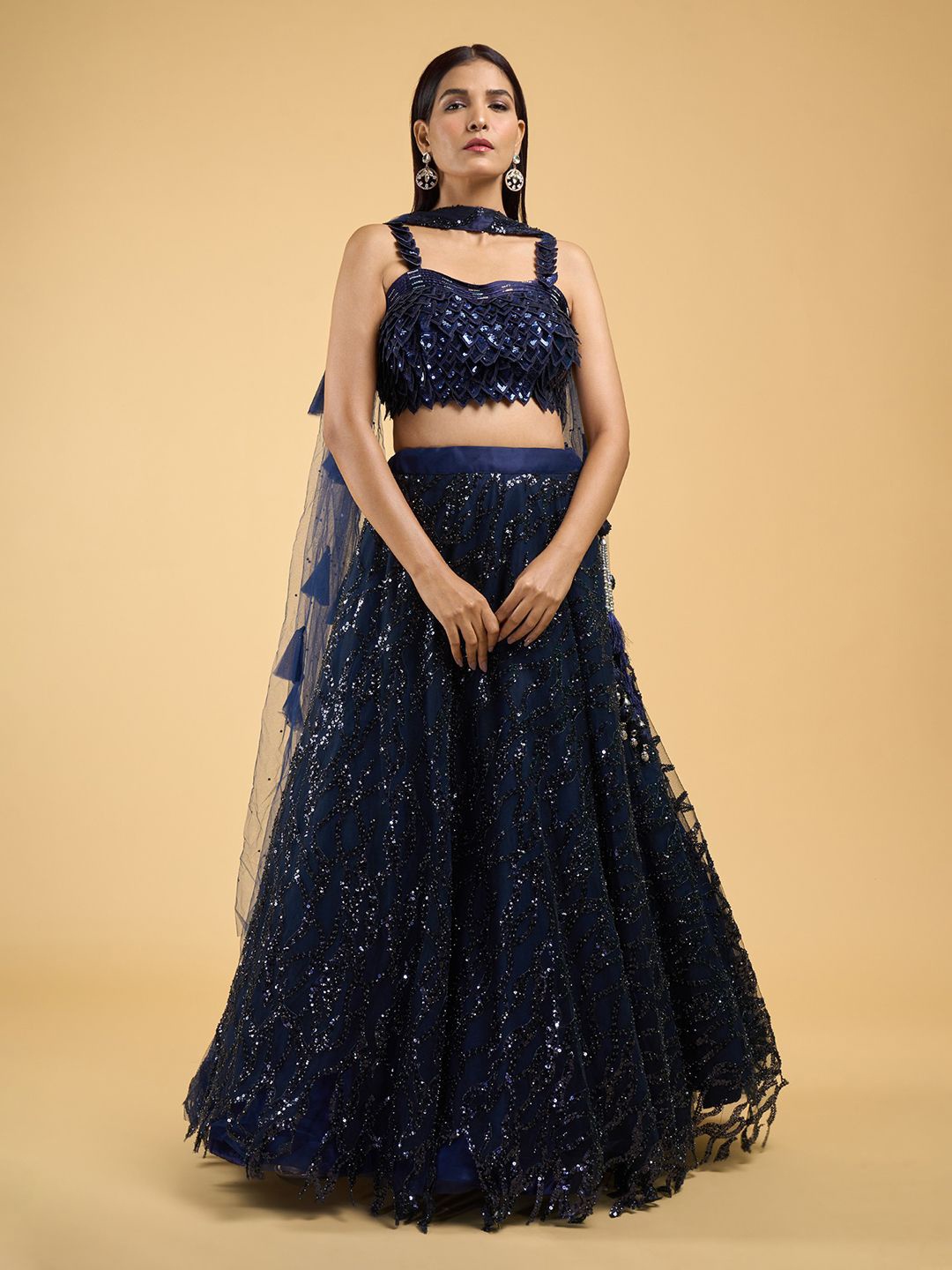 

Samyukta Singhania Embroidered Sequinned Ready to Wear Lehenga & Blouse With Dupatta, Blue