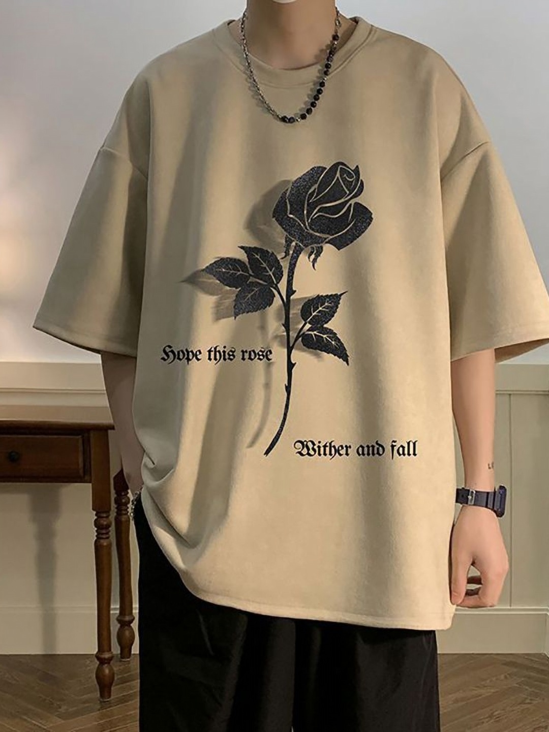 

StyleCast x Revolte Men Floral Printed Round Neck T-shirt, Beige