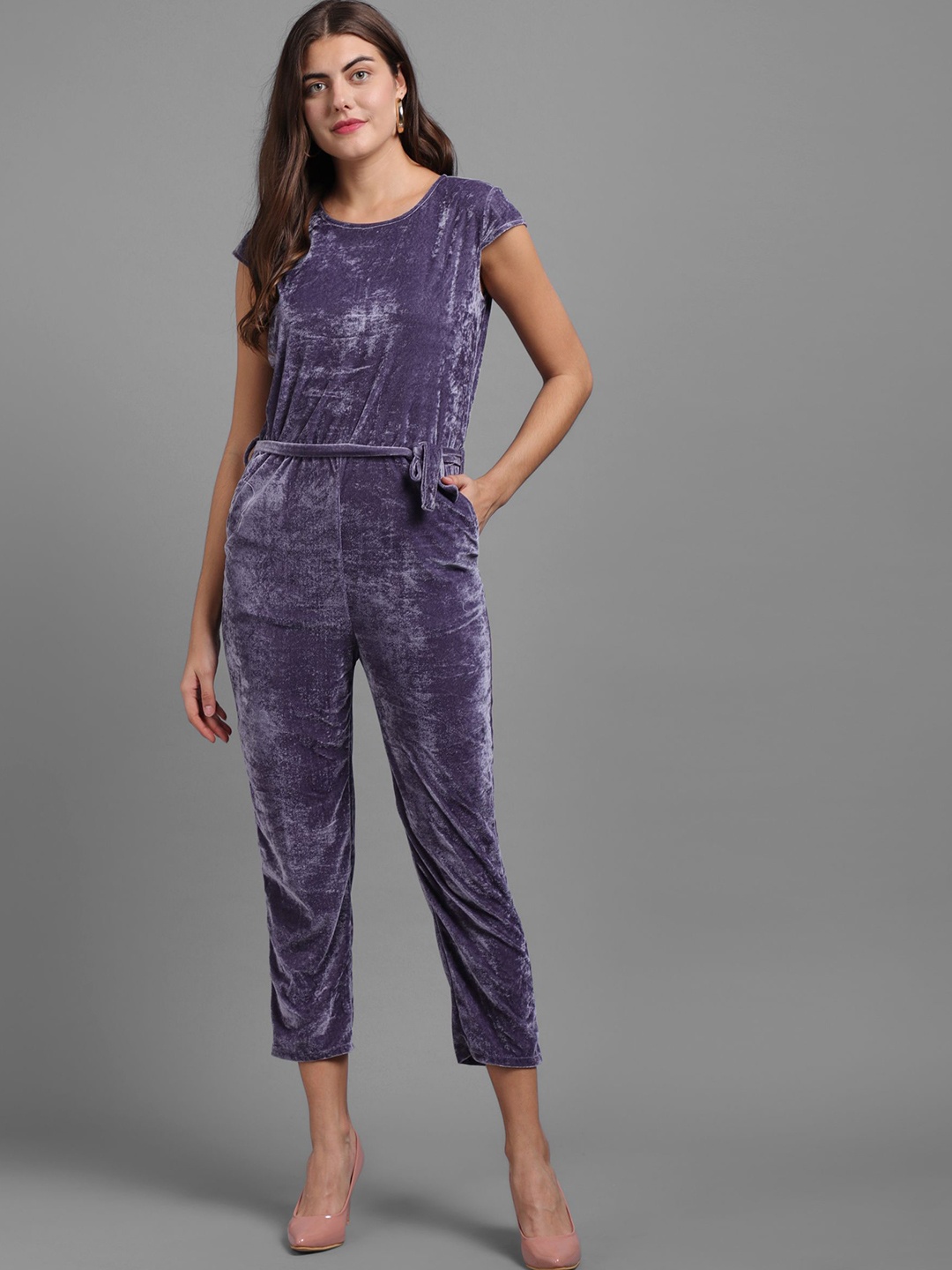 

VIVIENT Women Round Neck Short Cap Sleeves Jumpsuit Jumpsuit, Purple