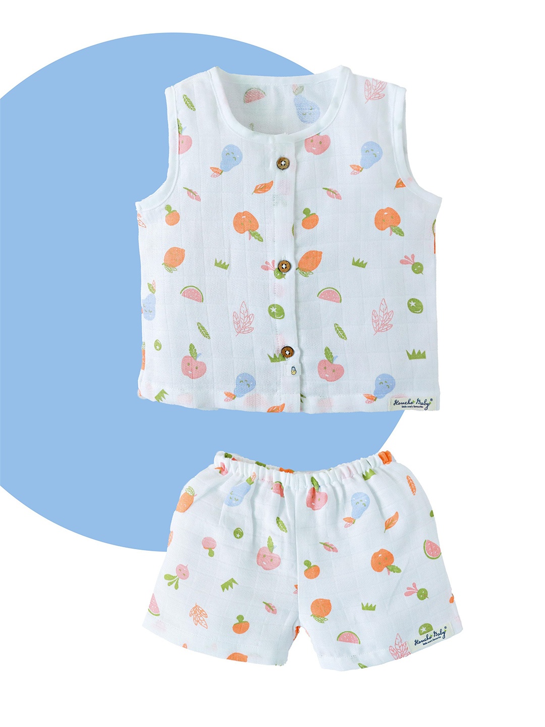 

Honcho Baby Unisex Kids Printed Organic Cotton Top with Shorts, White