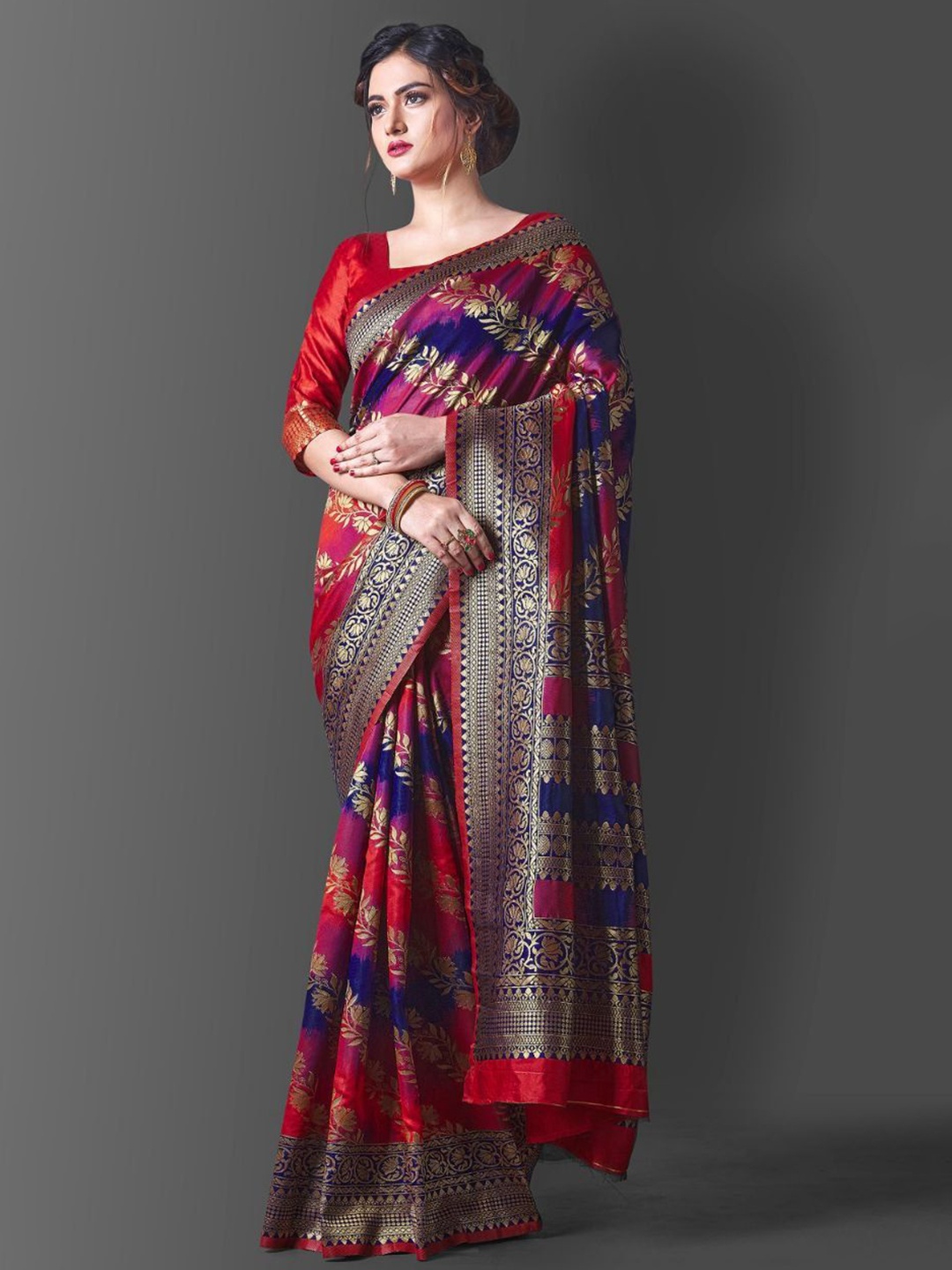 

Visit Wear Woven Design Zari Pure Silk Banarasi Saree, Red