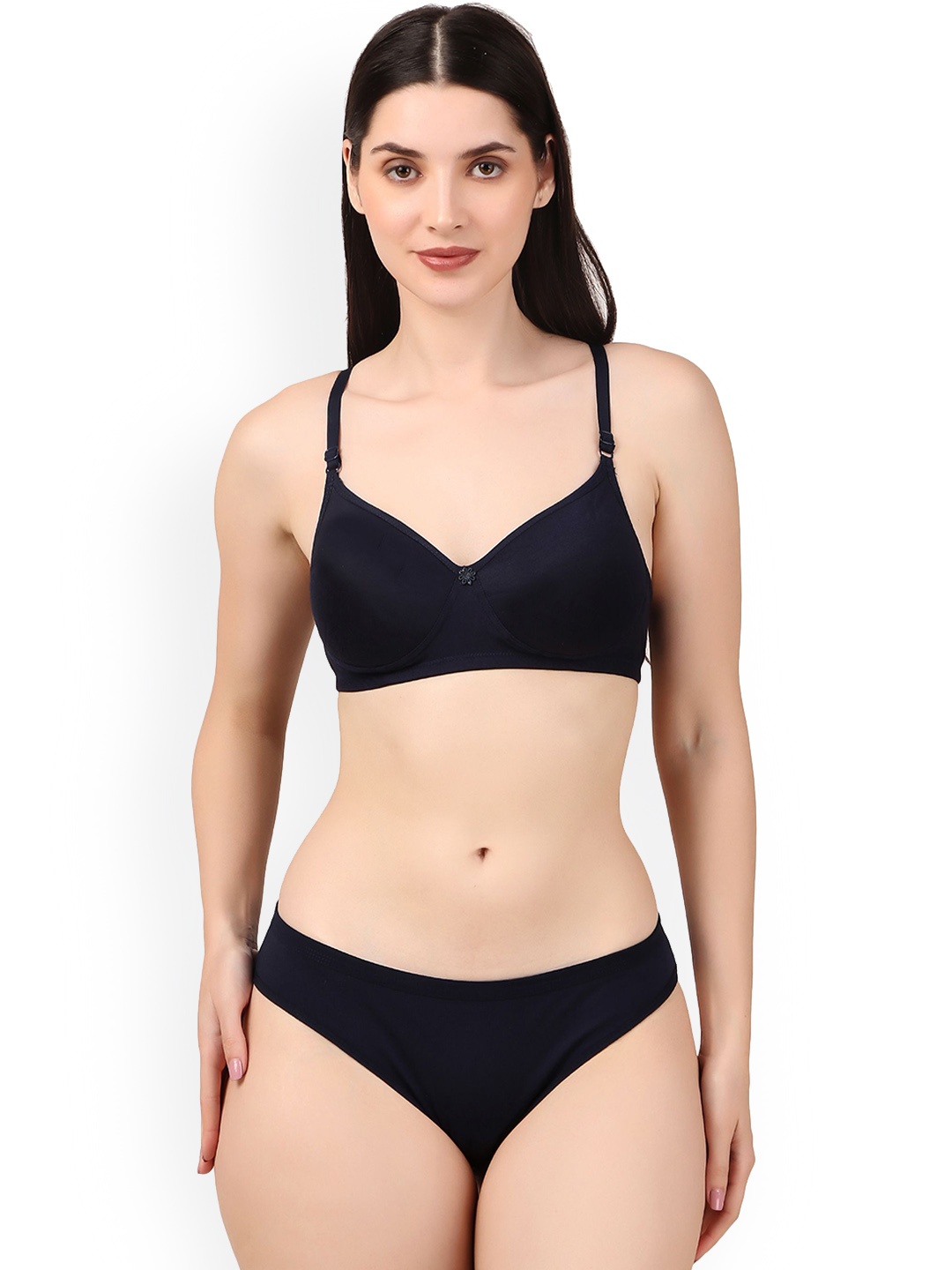 

Piylu Women Lightly-Padded Lingerie Set, Navy blue