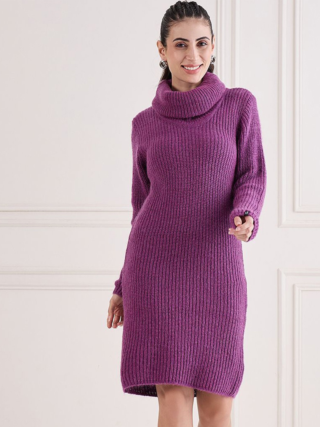

CREATIVE LINE Women Self Design Fit & Flare Knee Length Dress, Purple