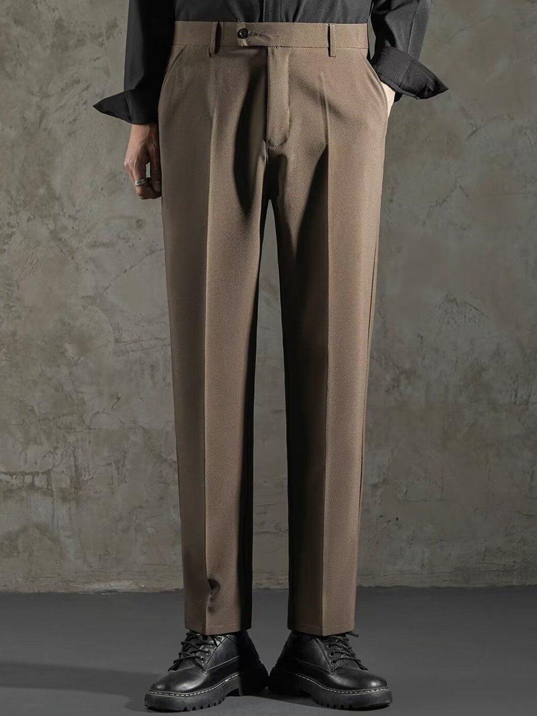 

StyleCast x Revolte Men Solid Mid-Rise Formal Trousers, Brown