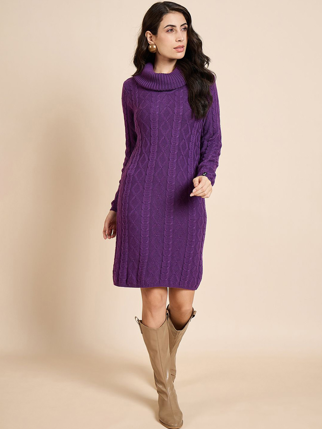 

CREATIVE LINE Women Self Design Woollen Fit & Flare Dress, Purple