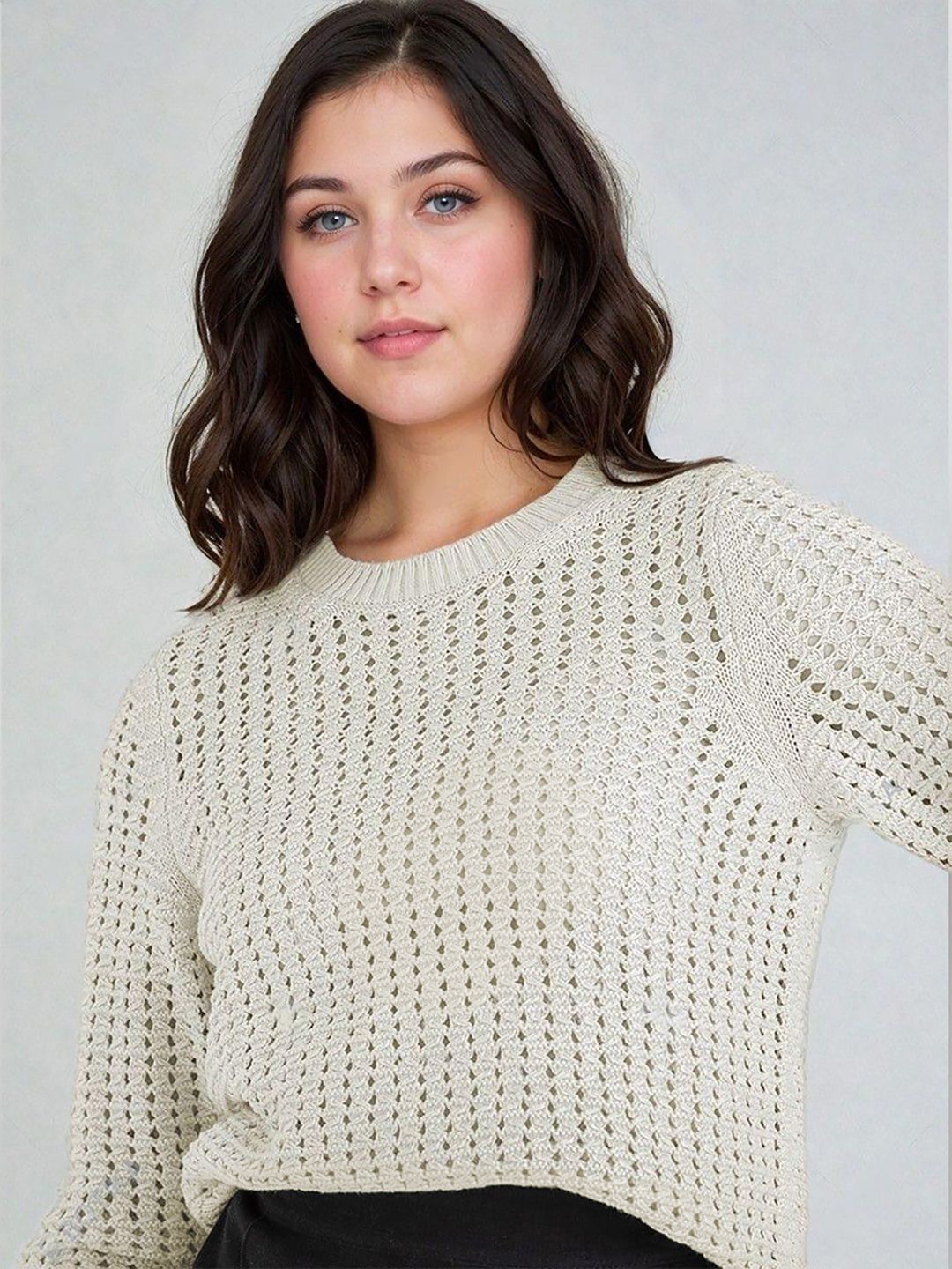 

Kotty Women Open Knit Pullover, White