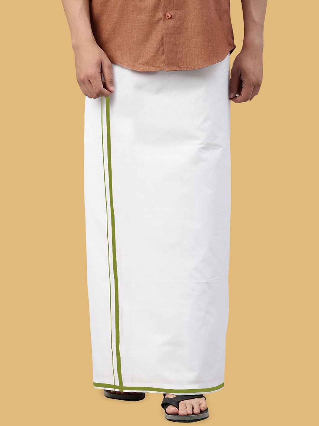 

WHITE HEART Men Pure Cotton Single Layer Dhoti with Coloured Border