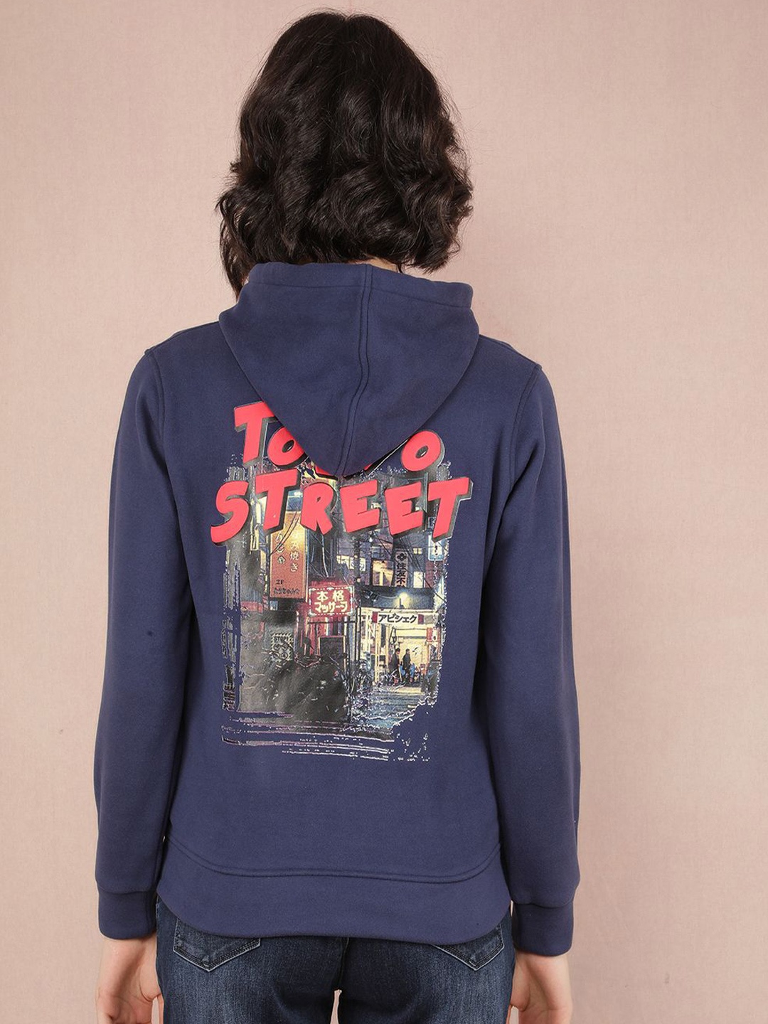 

Crimsoune Club Women Printed Hooded Sweatshirt, Navy blue