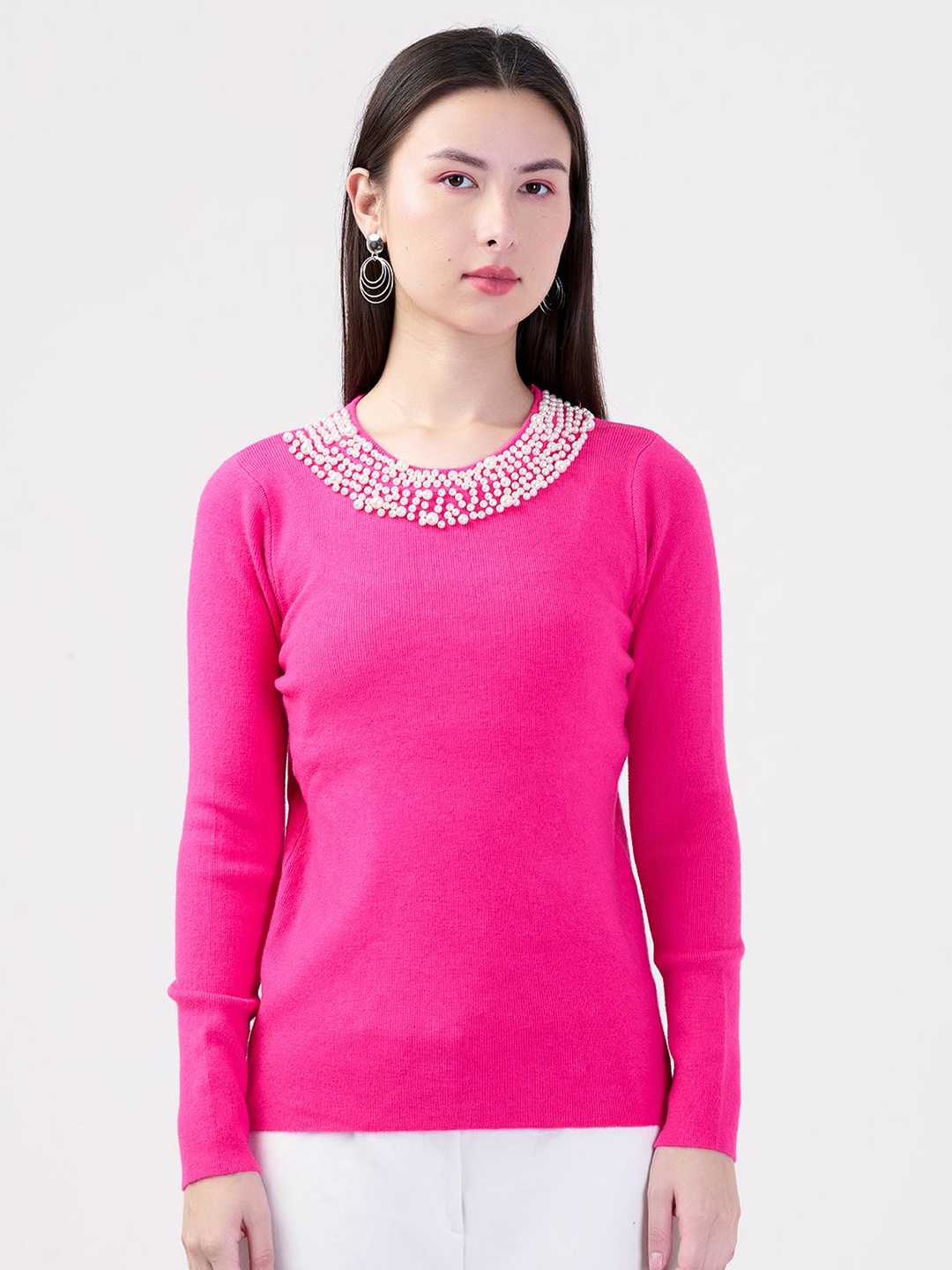 

Albion By CnM Round Neck Velvet Winter Top, Pink