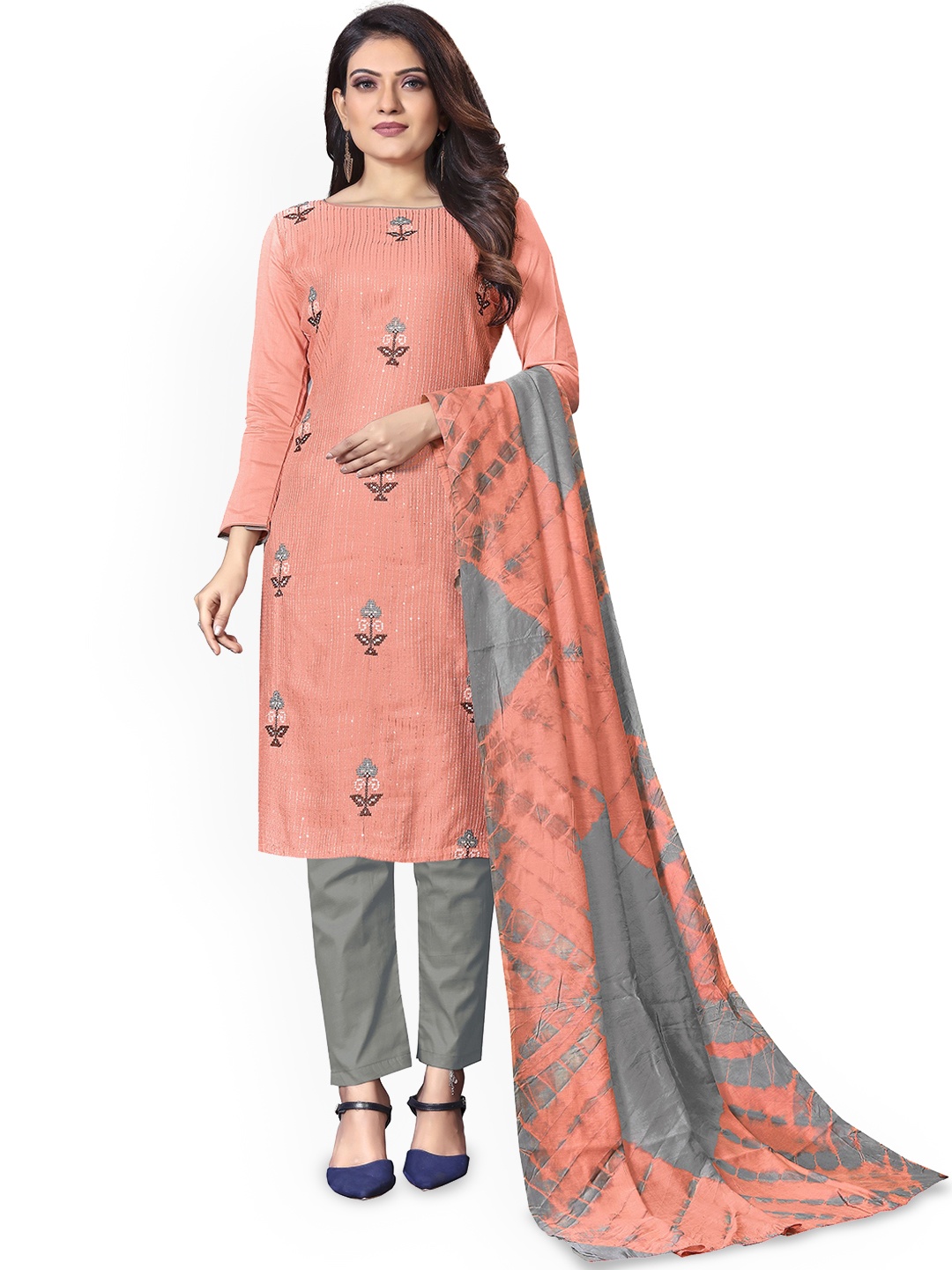 

Maroosh Embroidered Unstitched Dress Material, Peach