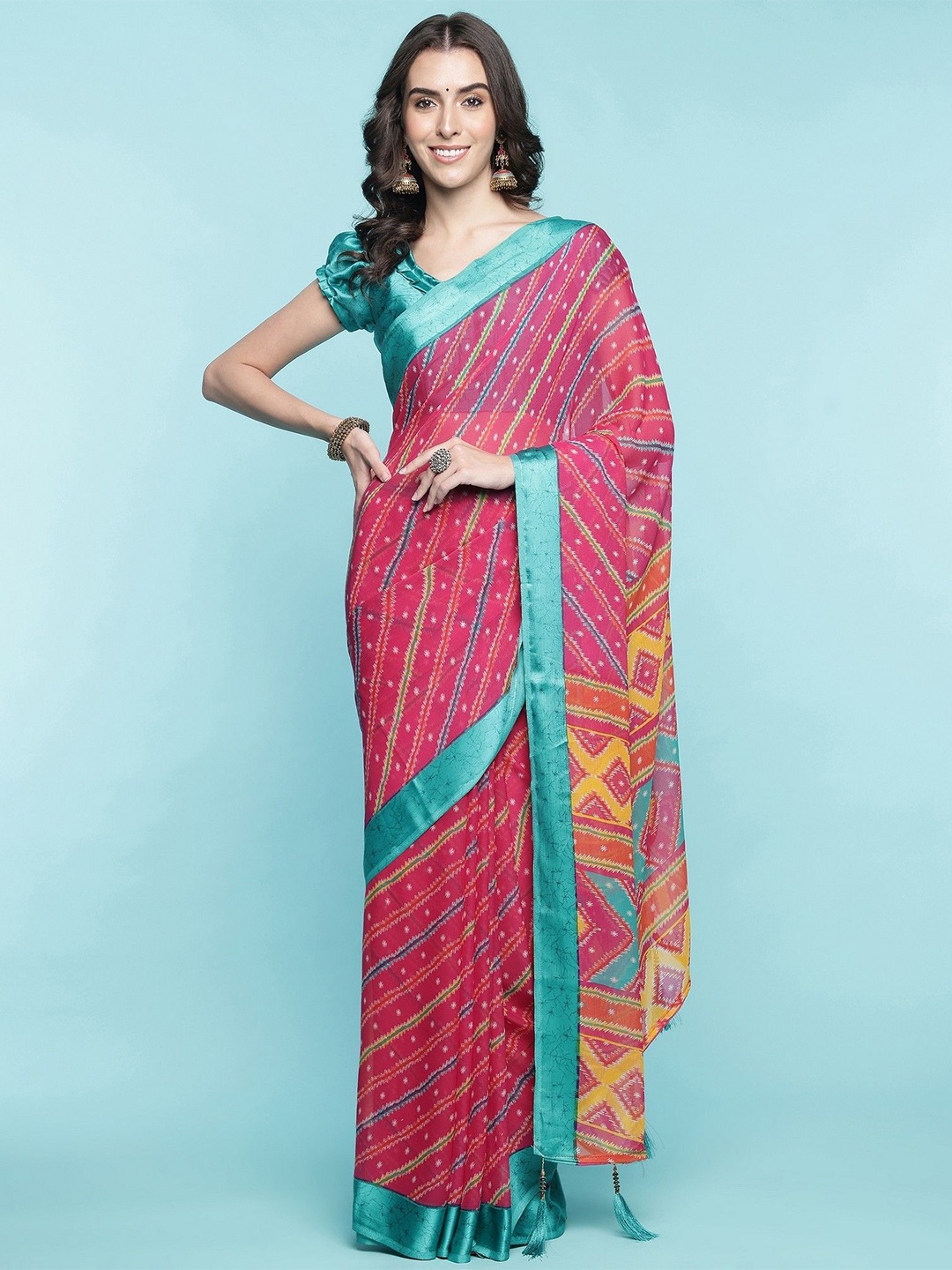 

DIVASTRI Leheriya Printed Leheriya Saree, Pink