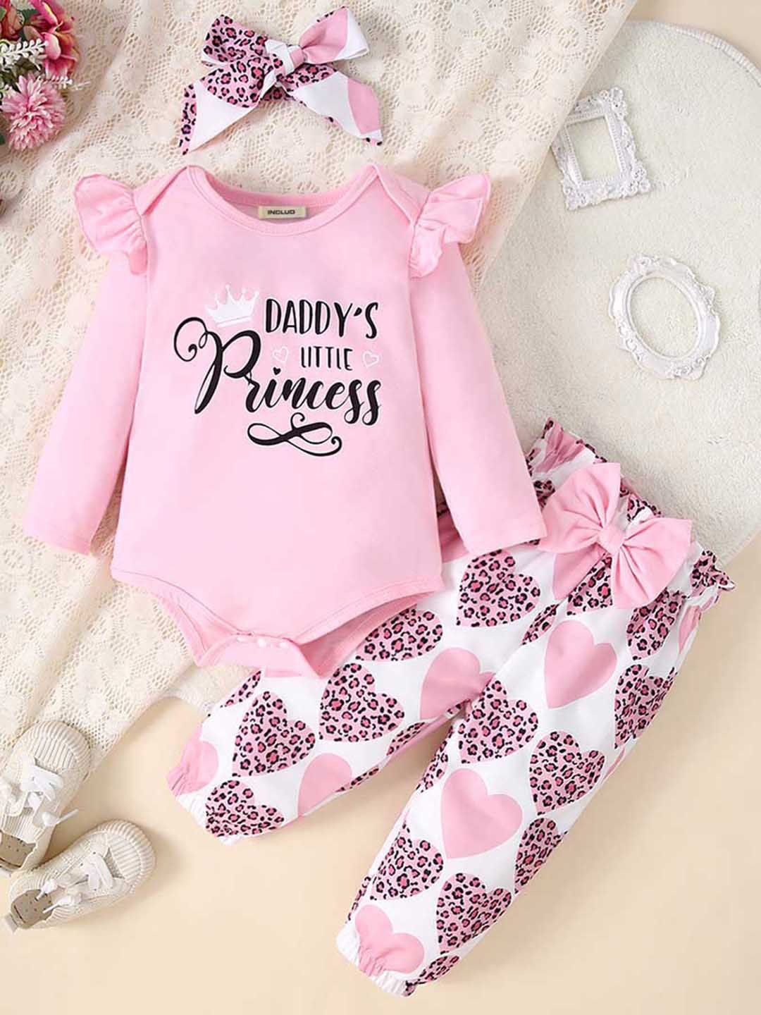 

INCLUD Girls Round neck Printed Leotard with Joggers, Pink