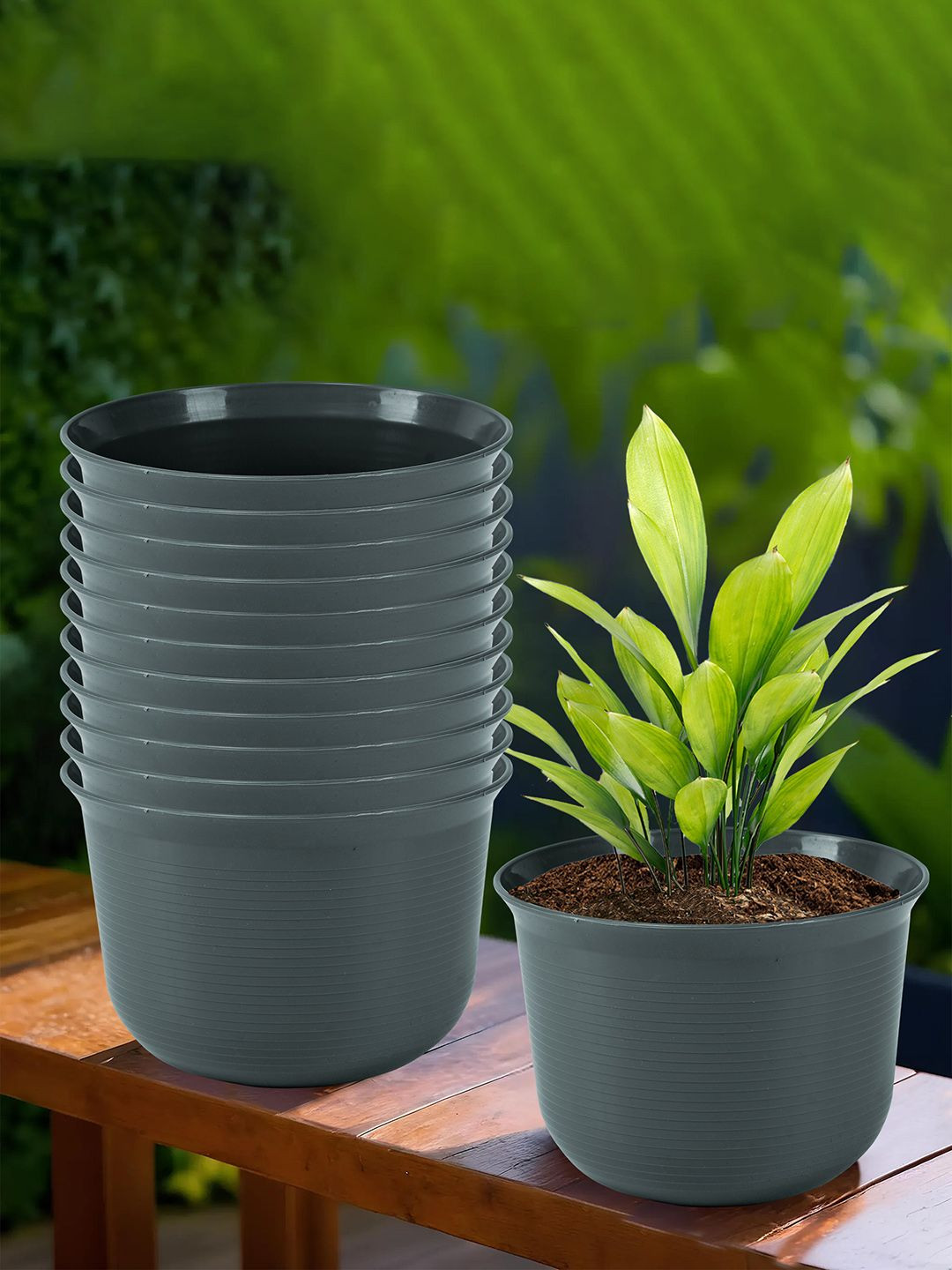 

Kuber Industries Grey 12 Pieces Durable Planter with Plate
