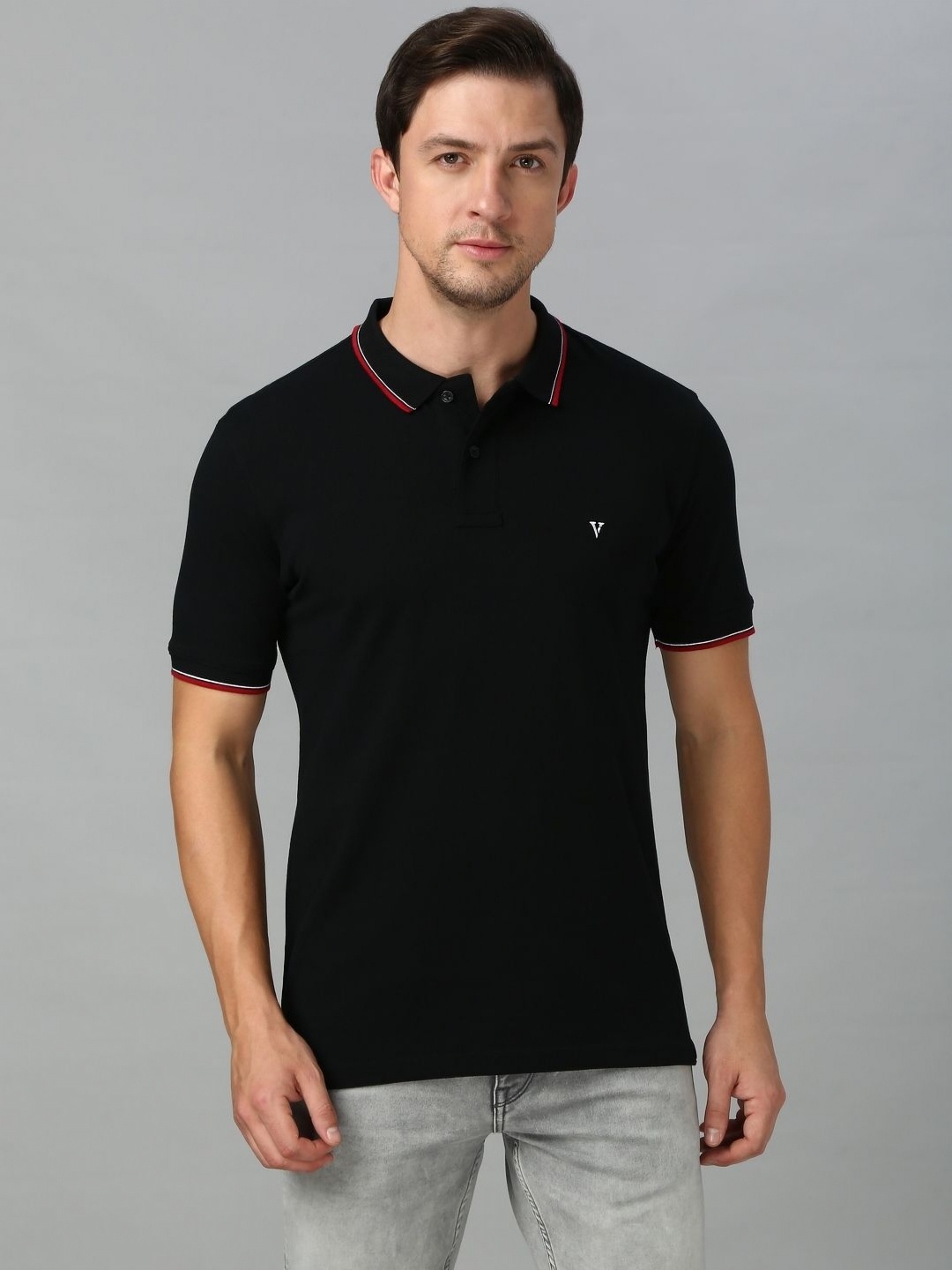 

Van Heusen Men Solid Polo Collar Pure Cotton T-shirt, Black