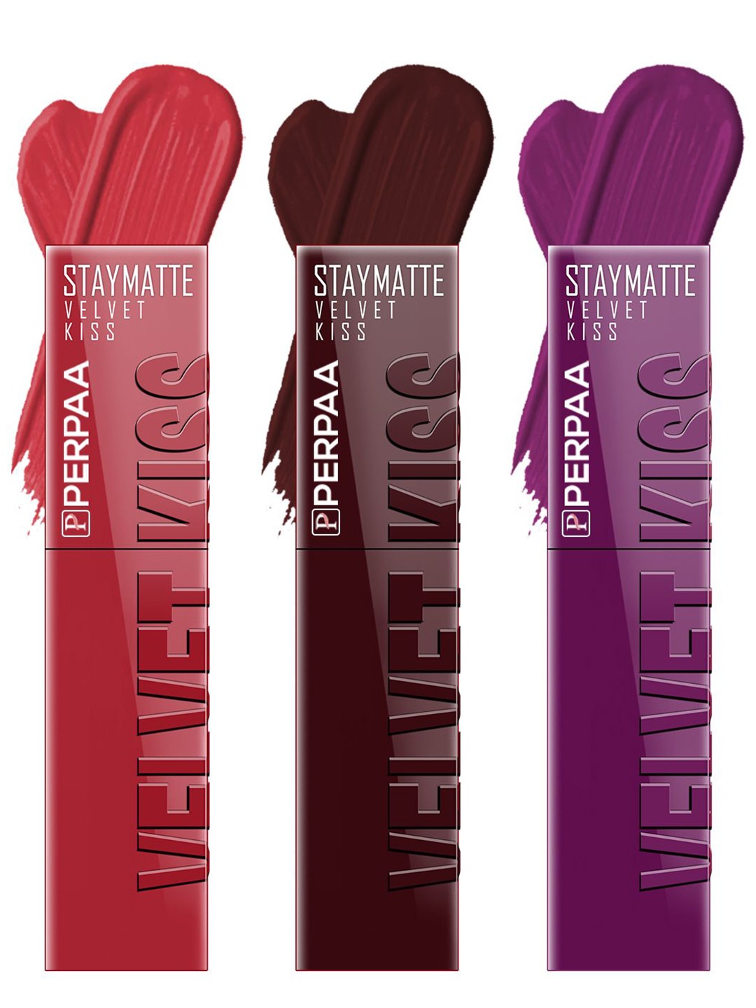 

PERPAA Set of 3 Velvet Kiss Waterproof Matte Liquid Lipstick -3.5 ml Each -Shades 01-02-03, Red