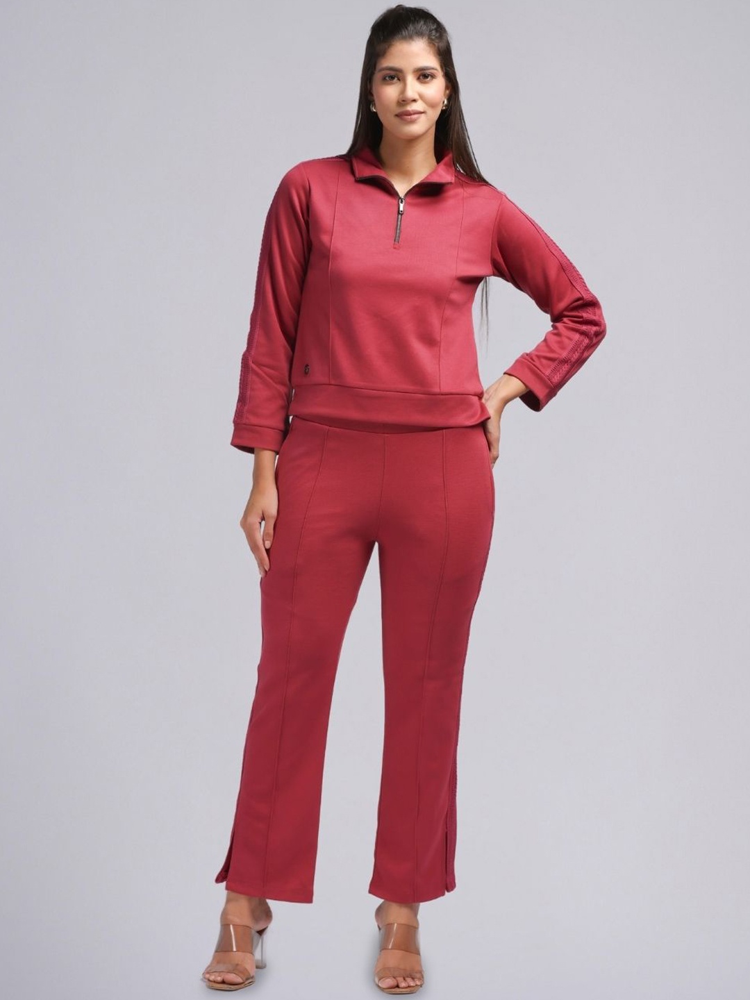 

PUREMIST Polo Collar Long Sleeves Sweatshirt With Trouser, Red