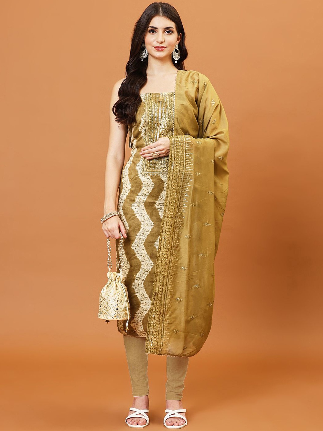 

Meena Bazaar Printed Unstitched Dress Material, Green