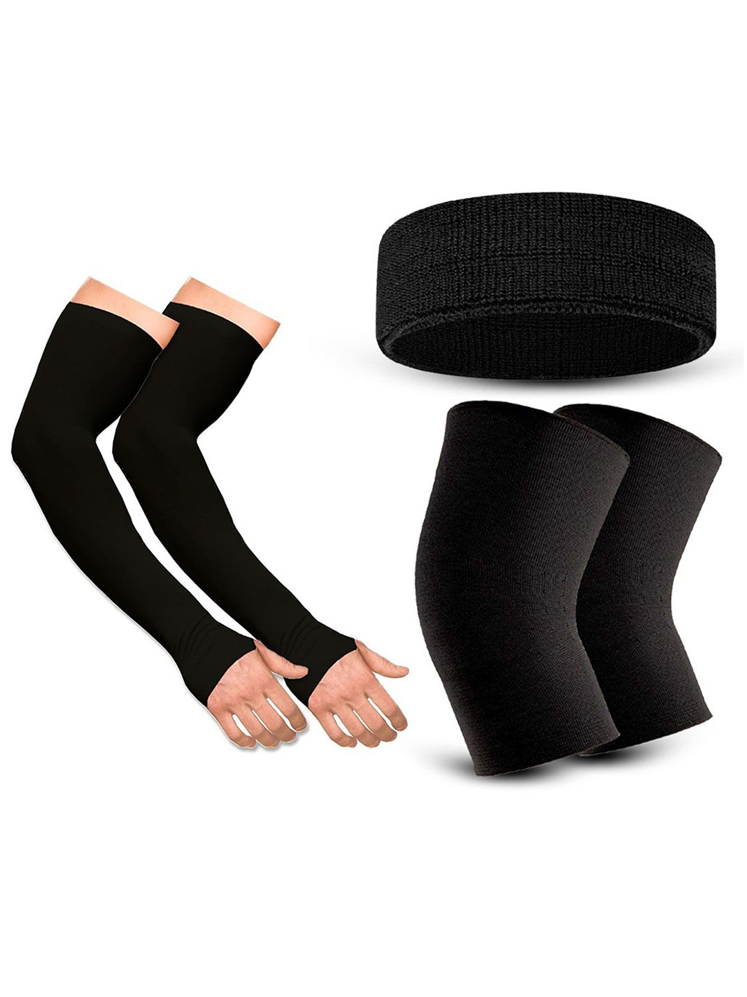 

Adbeni 3-Pcs Head Band, Elbow Sleeves & Knee Pad Gym Accessories, Black