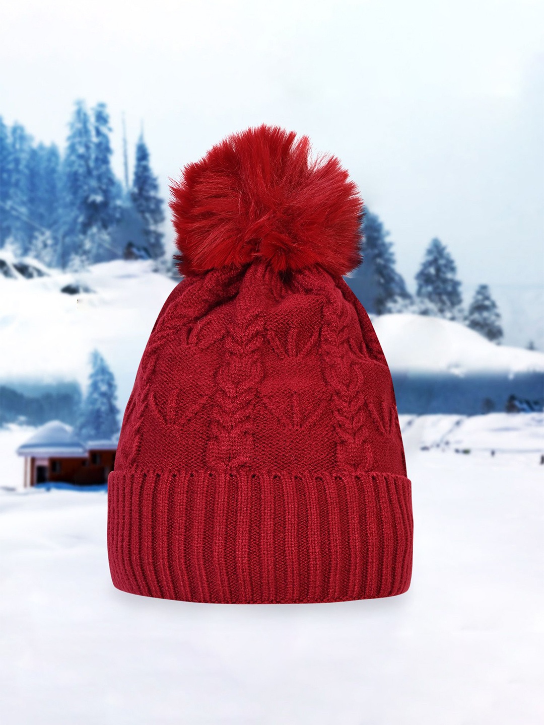 

LOOM LEGACY Women Self Design Beanie, Red