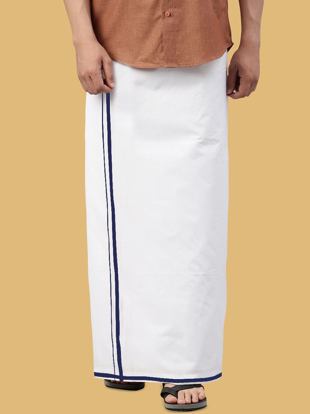 

WHITE HEART Men Solid Pure Cotton Coloured Border Single Layer Dhoti